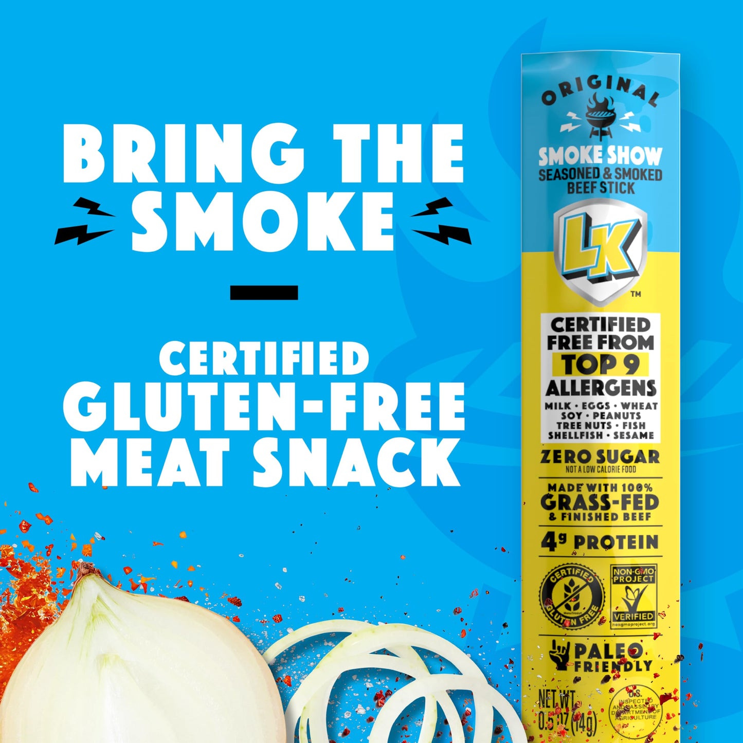 Lorissas Kitchen Beef Jerky Mini Sticks  enhanced Grass Fed & Finished  Original Smoke Show Flavor - 4g Protein  Stocking Stuffers  Free from Top 9 Allergens  Non-GMO  Gluten-Free  0.5 Oz (24 Count)