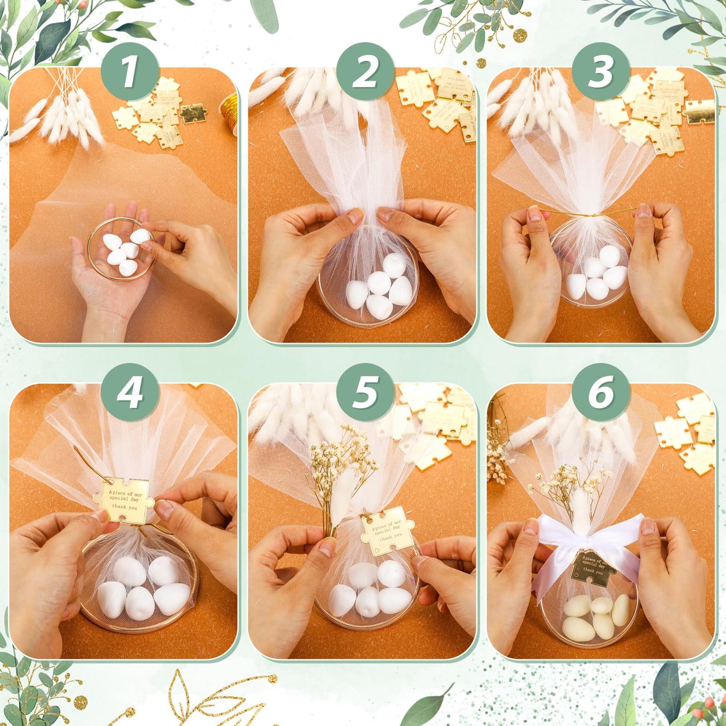AceOrbit 50 Sets Wedding Almond Candy Favors for Guests Include Ring and Tulle Bag DIY Marzipan Souvenirs for Engagement Bridal