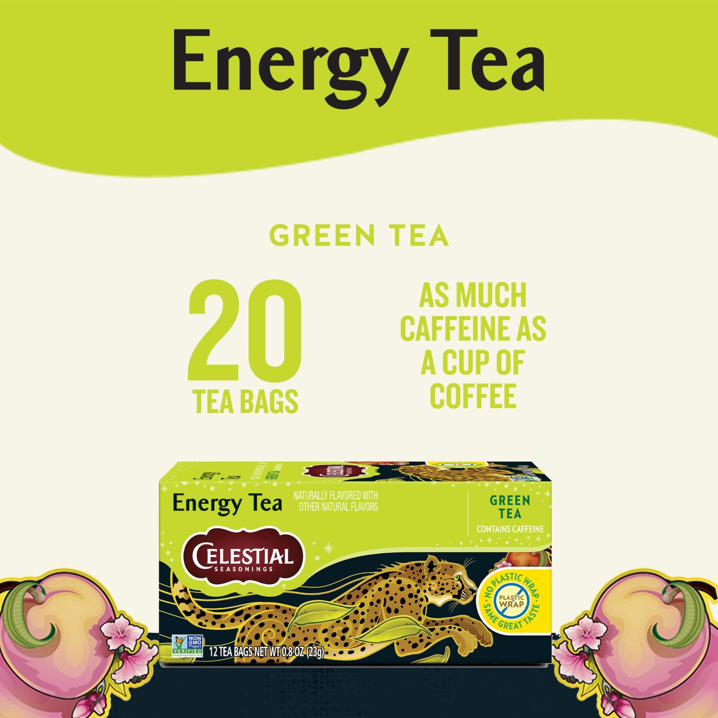 Celestial Seasonings Energy Green Tea, Caffeinated, 12 Tea Bags Box, (Pack Of 6)
