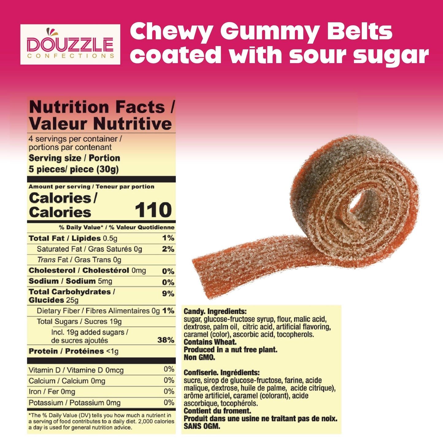 DOUzzle Back To School Sour Belts Chewy Candy Strips Cola (4 OZ - 1 Pack) Goodie Bag Stuffer, Pinata Filler - Kosher Parve