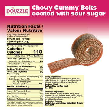 DOUzzle Back To School Sour Belts Chewy Candy Strips Cola (4 OZ - 1 Pack) Goodie Bag Stuffer, Pinata Filler - Kosher Parve