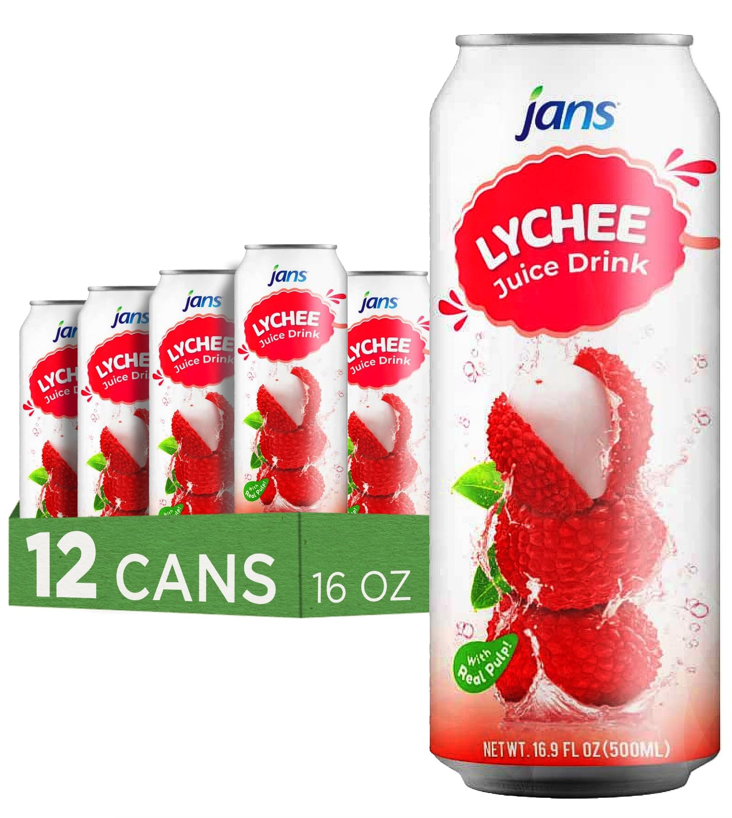 Lychee Juice with Pulp, 16.9 oz (Bulk Pack of 12) by JANS | 100% Pure Lychee Juice Drink | NO Sugar Added, NOT From Concentrate,