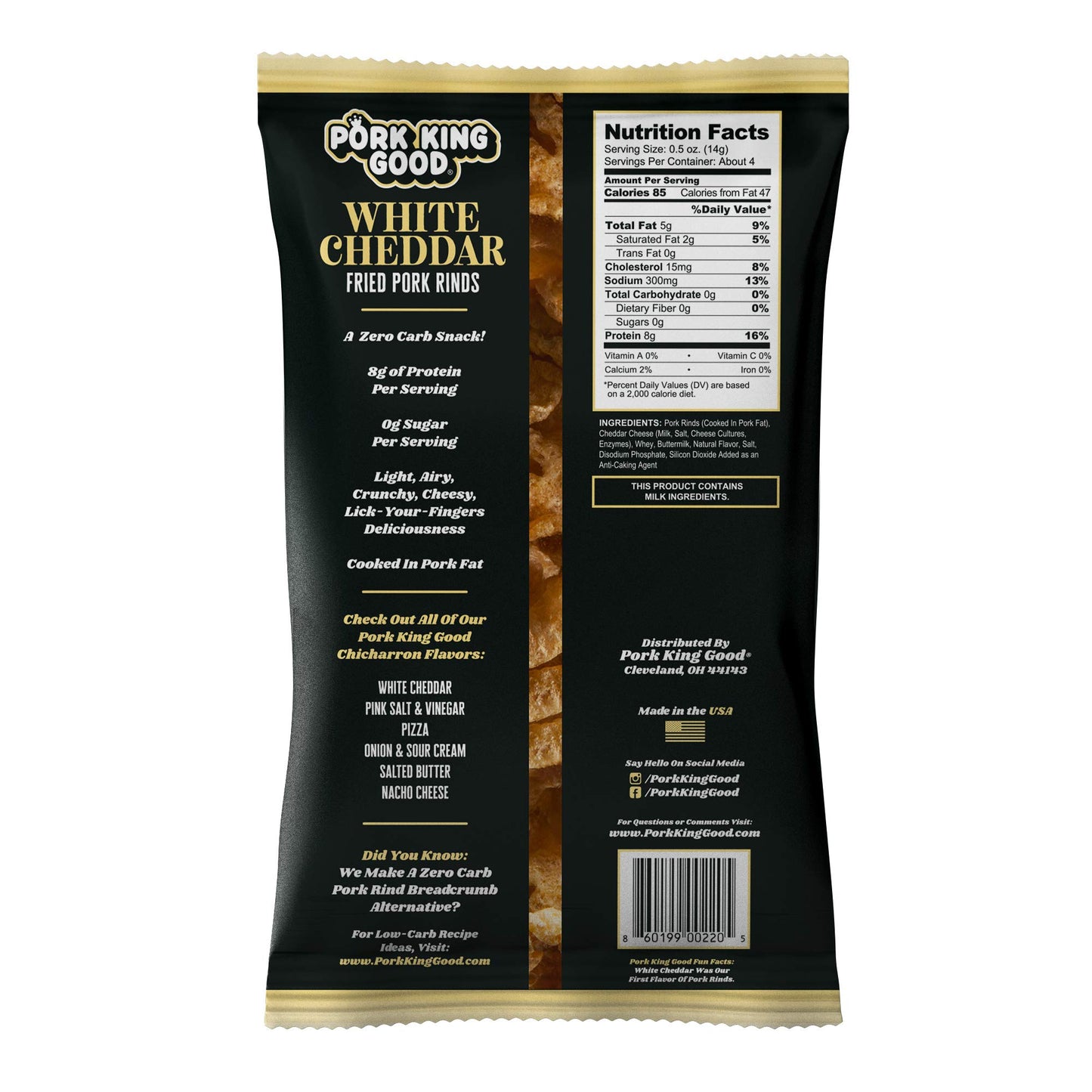 Pork King Good Pork Rinds (Chicharrones) (Variety 4 Pack: White Cheddar/Onion & Sour Cream)