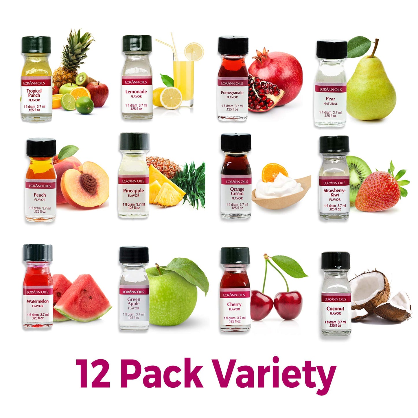 Lorann Ss Pack #2 Of 12 Fruity & More Flavors In 1 Dram Bottles (.0125 Fl Oz - 3.7Ml) Bottles