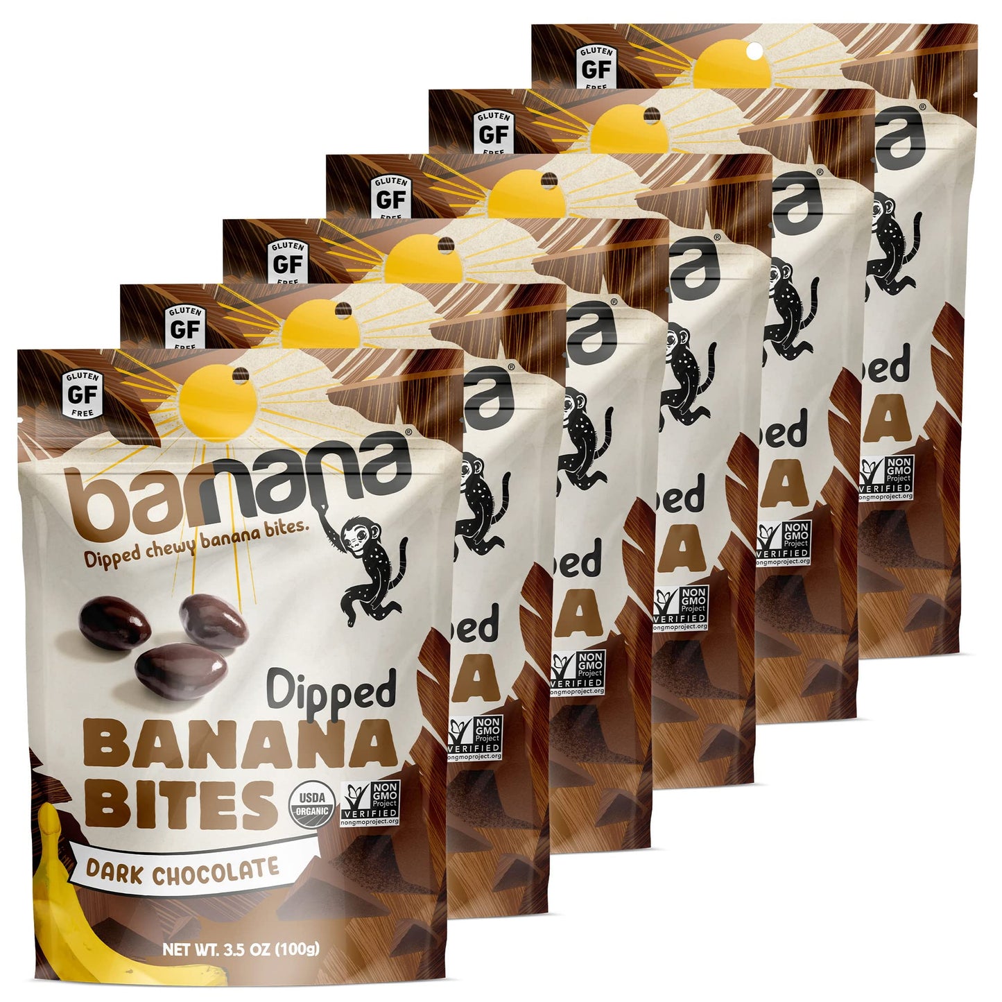 Barnana Organic Chewy Dipped Banana Bites, Dark Chocolate, 3.5 oz (6-Pack), USDA Organic, Kosher, Paleo