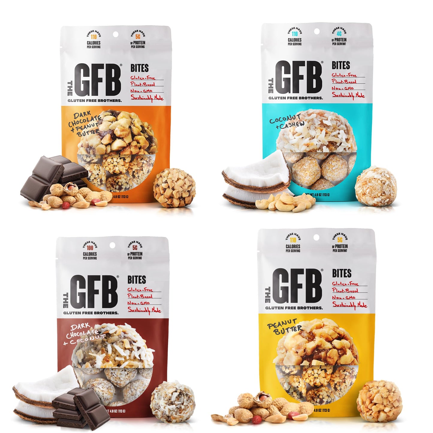 The Gfb Variety Pack Protein Bites - Gluten Free, Plant Based, Non Gmo, Sustainably Made – Ridiculously Tasty, Healthy, Vegan, Protein Energy Balls, 4 Oz (4 Count)