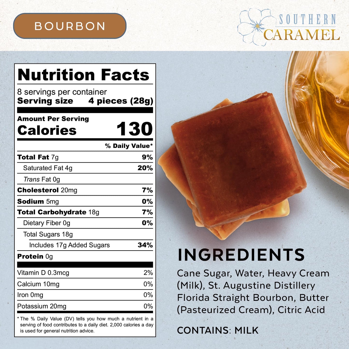 Southern Caramel Spirit-Inspired Flavor Caramels, Soft Buttery Gourmet Caramel Candy Infused With Smooth, Top-Shelf Spirit-Inspired Flavor, Handcrafted, Small Batch, Gluten Free, No Corn Syrup, Wrapped, Gift Ready Pieces, 8 Oz (Pack Of 1)