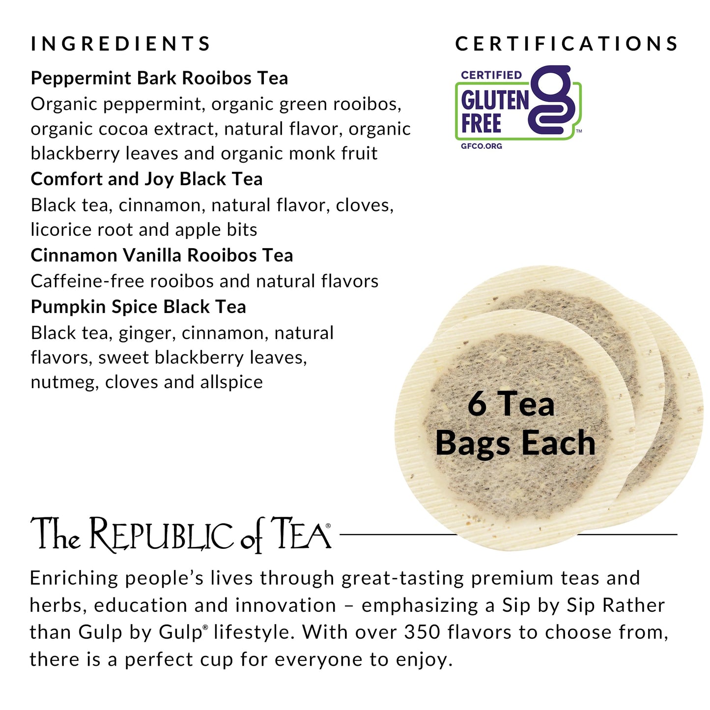 The Republic of Tea Holiday Teas Assortment, 24 Individually-Wrapped Tea Bags, Peppermint, Cinnamon, Vanilla, Pumpkin Spice