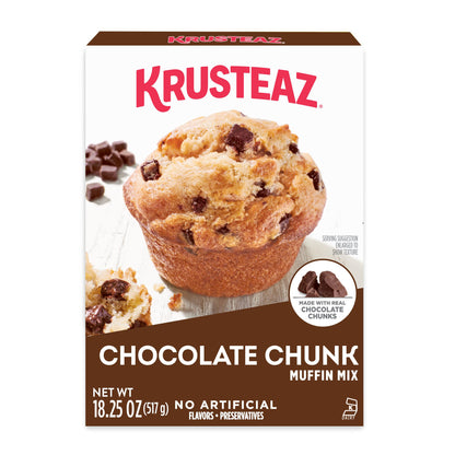 Krusteaz Chocolate Chunk Muffin Mix, With Real Chocolate, No Artificial Flavors or Preservatives, 18.25-ounce Boxes (Pack of 12)