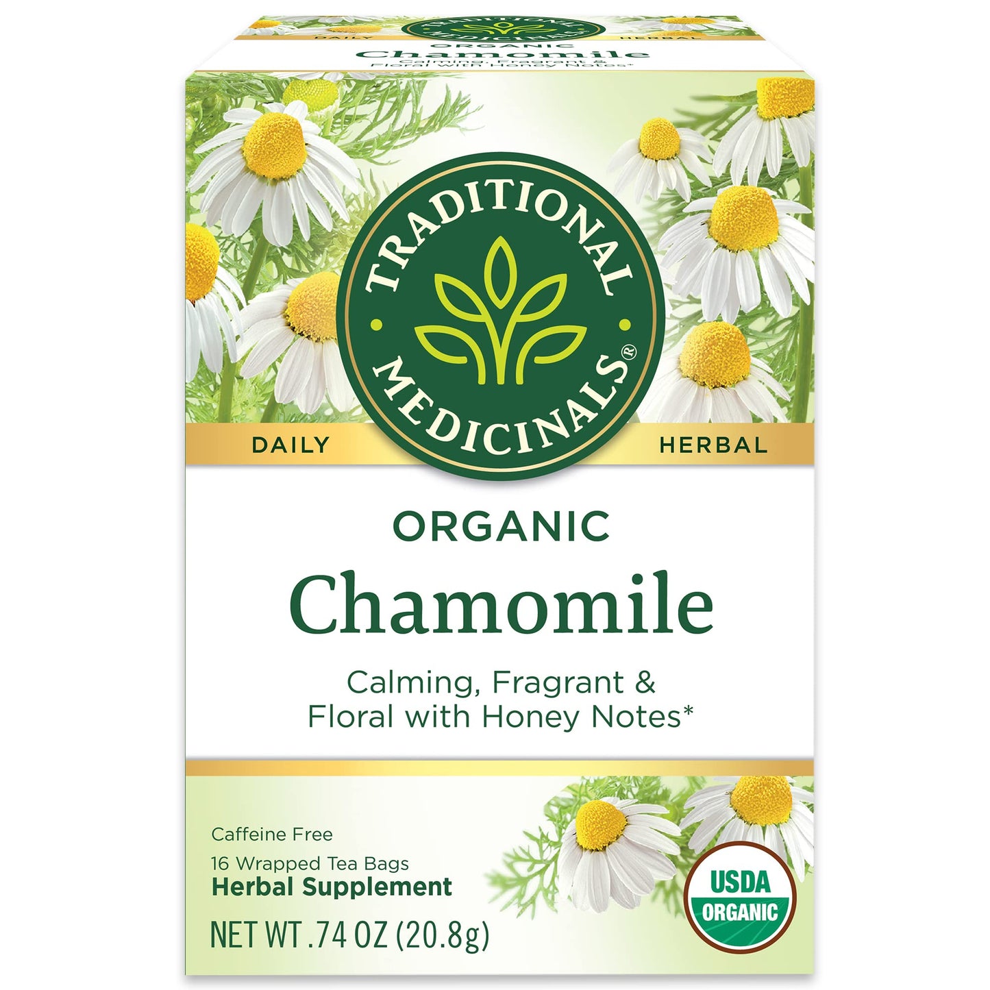 Traditional Medicinal's Organic Chamomile Tea, 16 Tea Bags per Box (Pack of 3 Boxes)