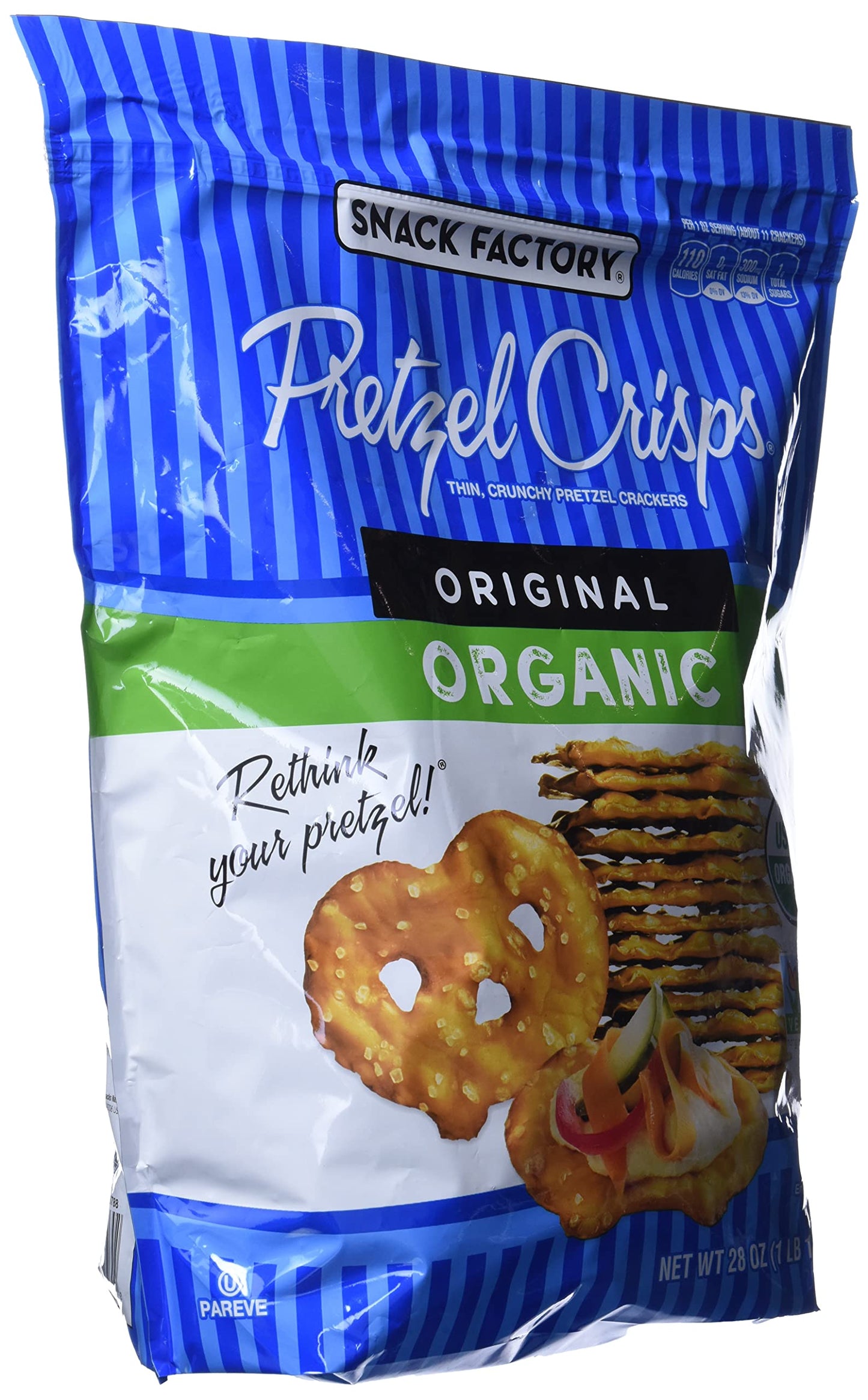 Snack Factory Pretzel Crisps, Original, Organic, 28 oz Bag