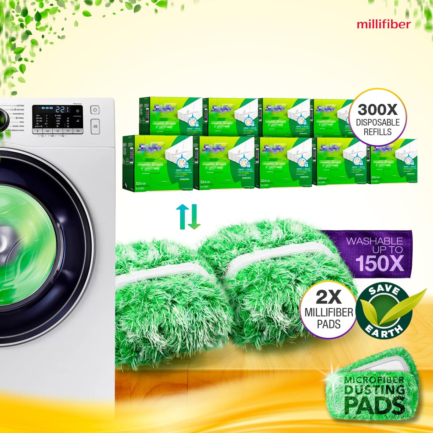 Millifiber Heavy Duty Duster Refills For Swiffer Sweeper Mop (2 Pack) - Reusable Dry Sweeping Pads (Mop Is Not Included)