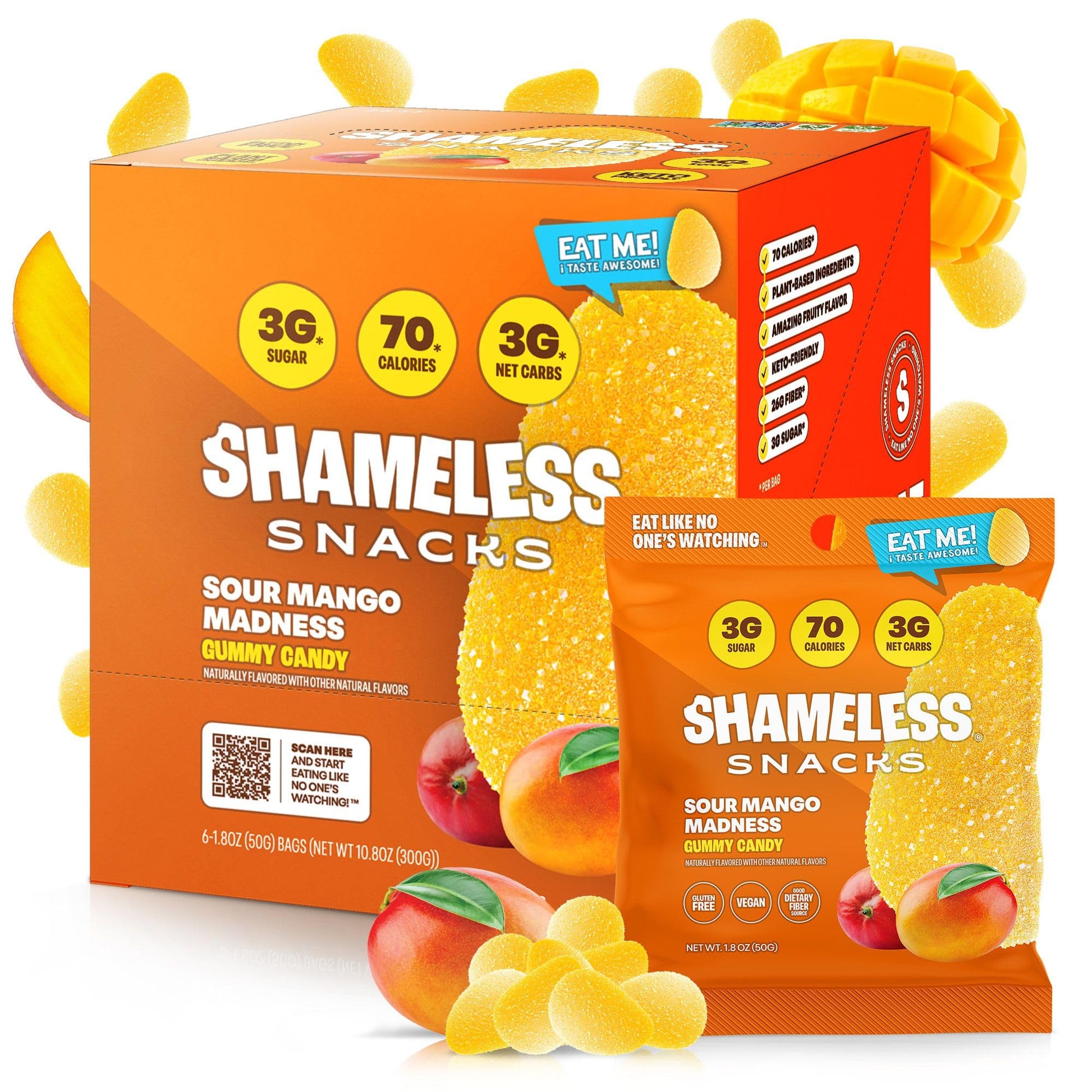 Shameless Snacks Sour Mango Madness Candy | Keto Gummy Candy With Low Sugar & Low Calorie | Healthy Vegan Snacks For Kids & Adul
