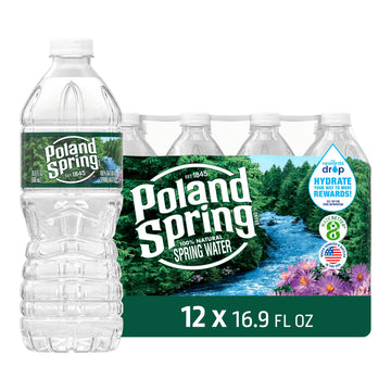 Poland Spring Maine Spring Water Bottles, 12 Pack - Crisp, Still Bottled Water with Naturally Balanced Occurring Minerals & Elec