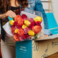 Benchmark Bouquets, 24 Stem Rainbow Roses, Glass Vase Included, Gift Fresh Flowers For Birthday, Anniversary, Get Well, Sympathy