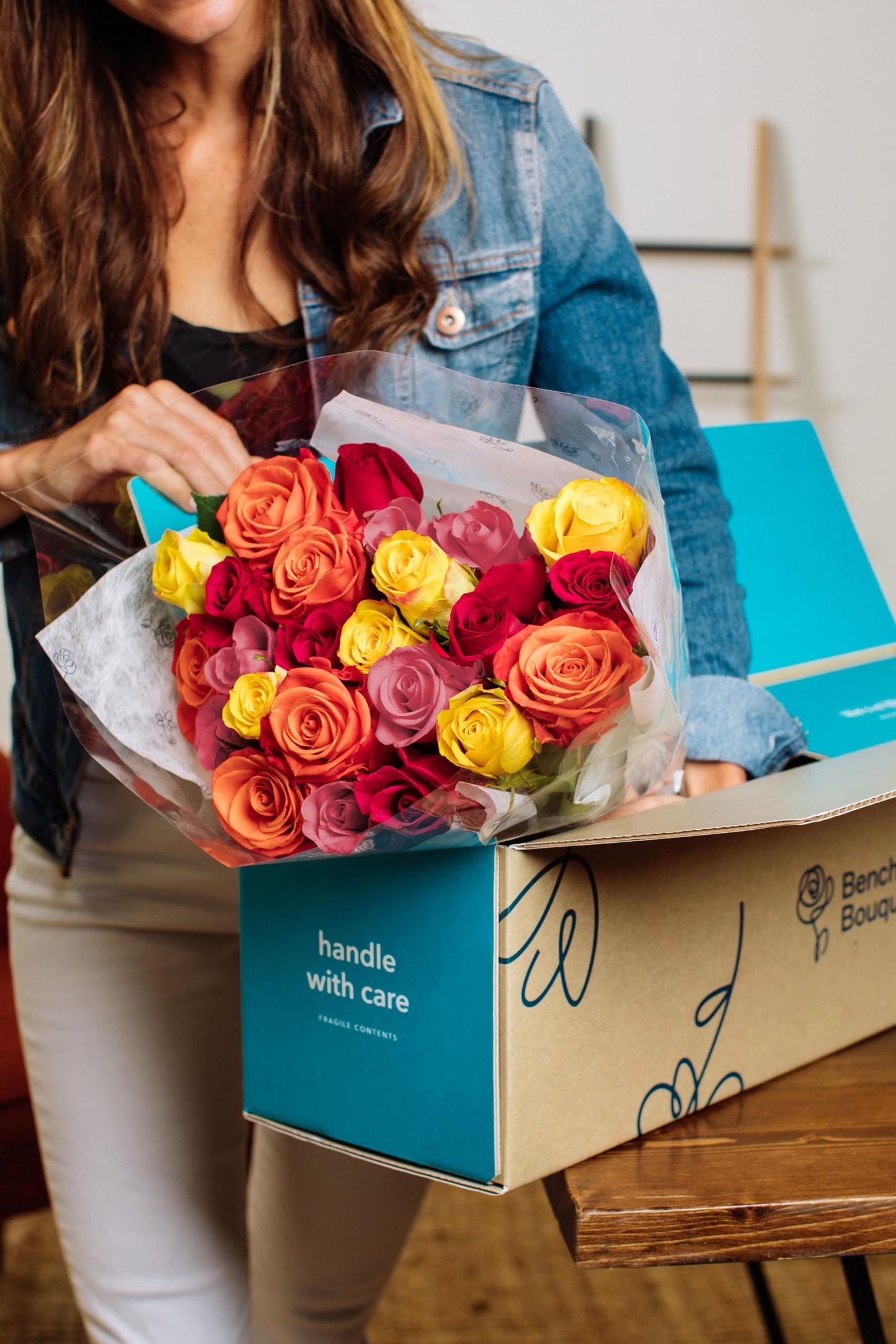 Benchmark Bouquets, 24 Stem Rainbow Roses, Glass Vase Included, Gift Fresh Flowers For Birthday, Anniversary, Get Well, Sympathy