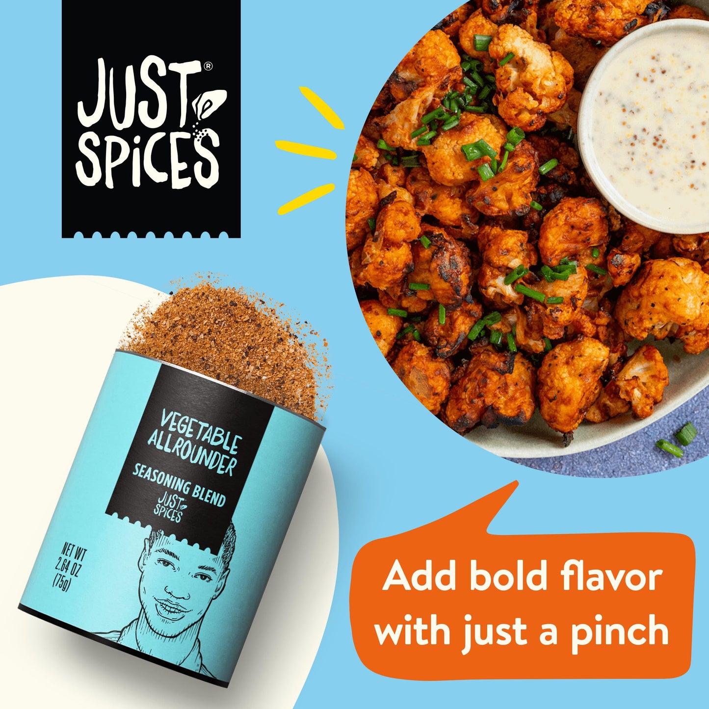 Just Spices Vegetable Allrounder, 2.64 Oz I Spice Mix For Delicious, Spicy And Healthy Vegetables I Cooked, Air Fried Or Baked V