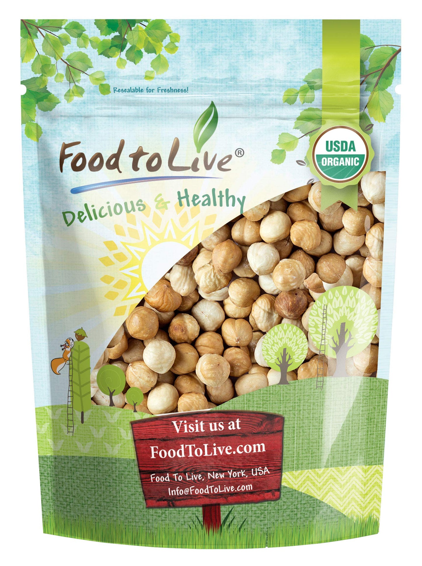 Food to Live Organic Blanched Roasted Hazelnuts, 2 Pounds - Non-GMO, Dry Roasted Filberts, No Skin, Whole Nuts, Unsalted, Kosher