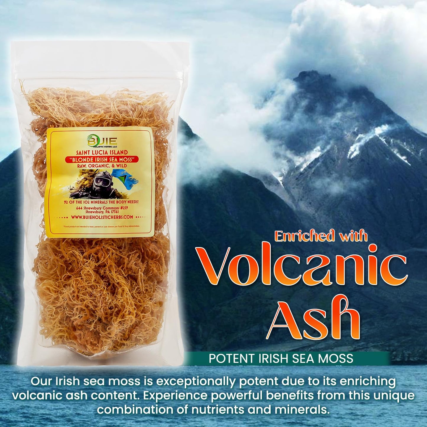 Golden Irish Sea Moss | Wildcrafted From St. Lucia | 8Oz Makes ~120+ Oz Sea Moss Gel | 100% Natural, Raw & Sun-Dried | Dr. Sebi Inspired, Nutrient-Rich Irish Moss For Health & Wellness