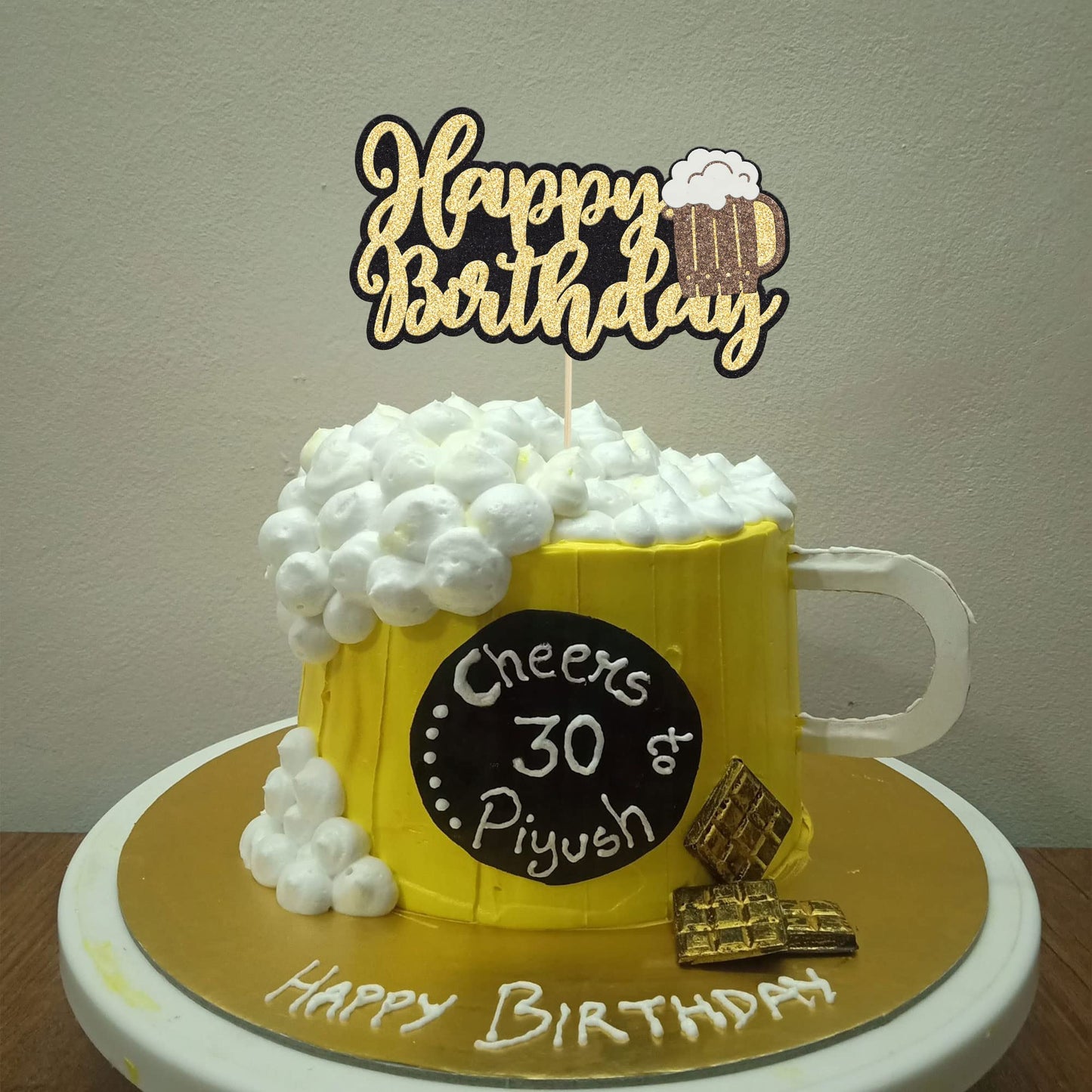 Gyufise malt-inspired Mug Cake Topper - Glitter Happy Birthday Decoration, 1Pcs, Paper, malt-inspired Theme Party Supplies