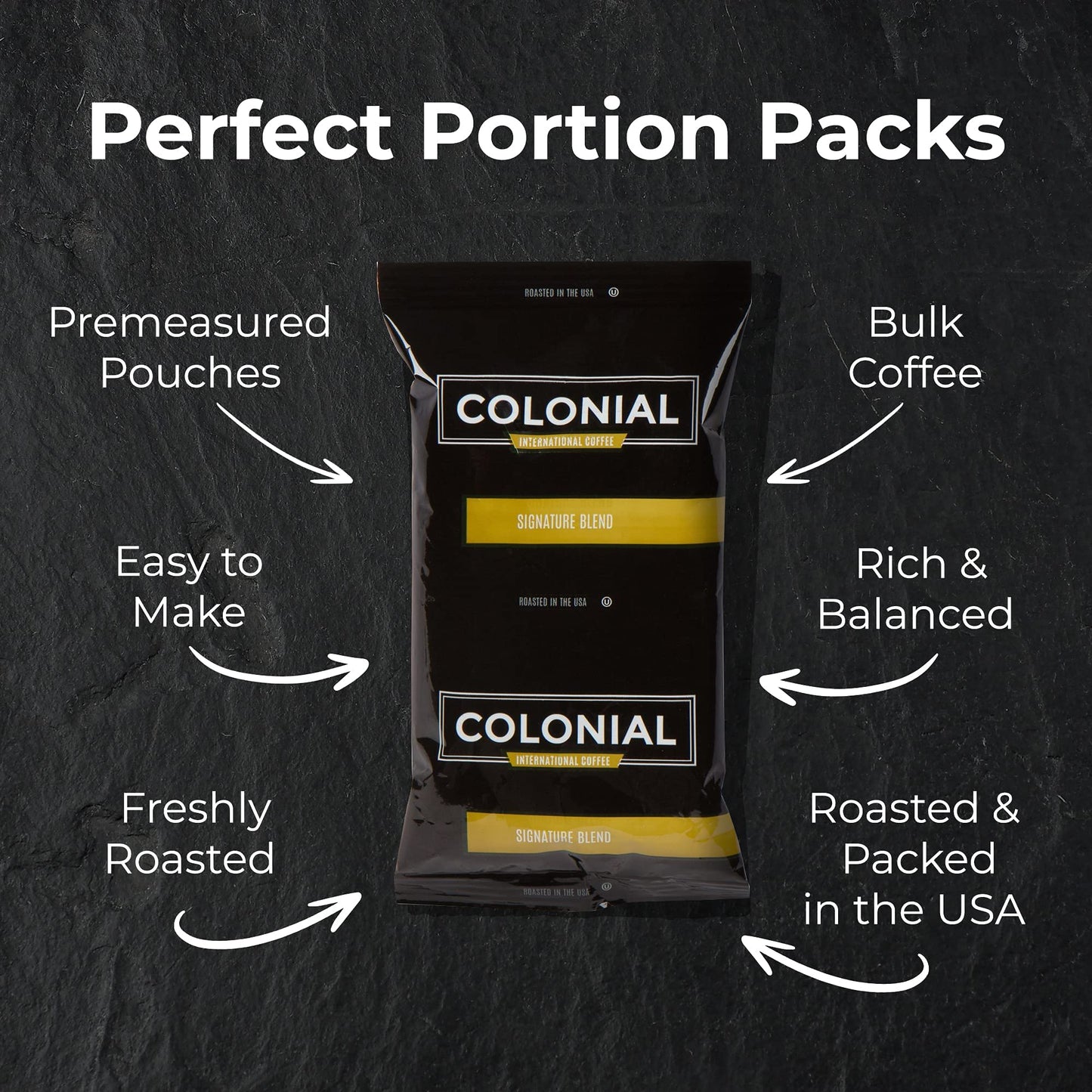 COLONIAL INTERNATIONAL COFFEE 32 Count Breakfast Blend Medium Roast Coffee Packets, 2.5 Ounce Each, Bulk Ground for Home & Office
