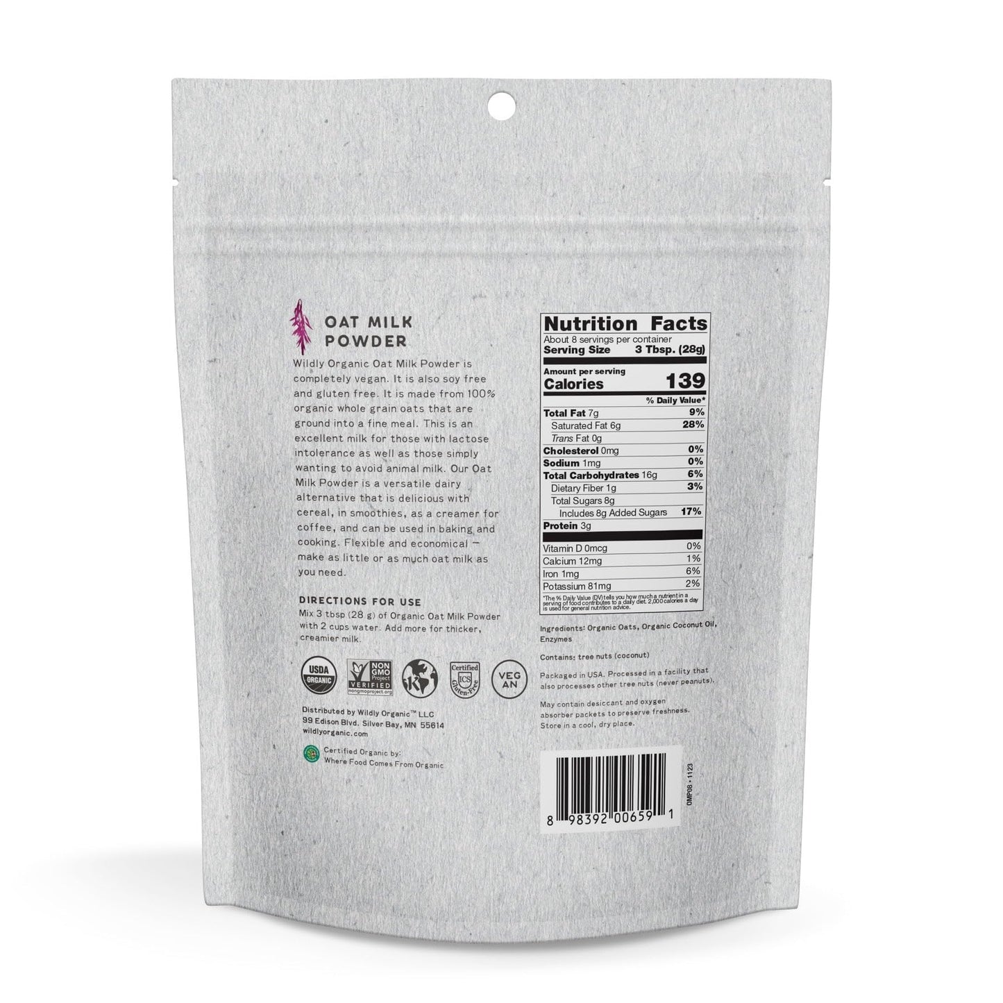 Wildly Organic Oat Milk Powder, 16 Oz, 1 Lb Bag - Organic, Dairy-Free, Lactose-Free, Vegan, Gluten-Free, Plant-Bassed, Resealabl