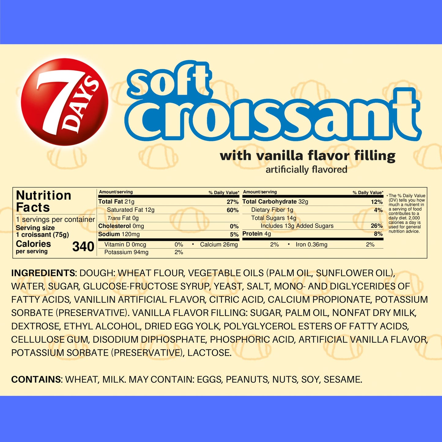 7Days Soft Croissant, Vanilla Filling, Perfect Breakfast Pastry or Snack, Non-GMO (Pack of 24)