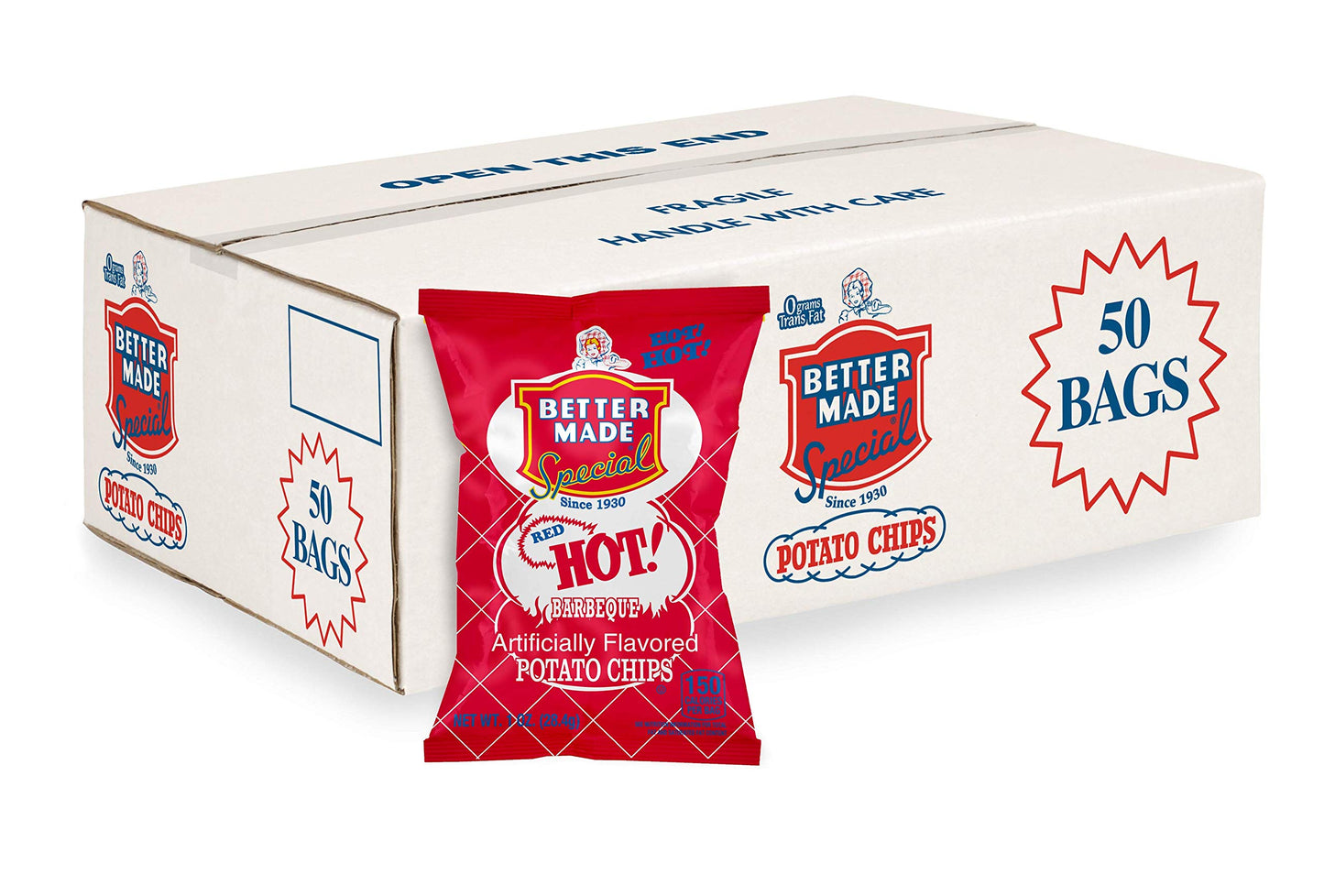 Better Made Special Potato Chips (Red Hot Bbq) - 50 Pack - 50 X 1 Oz. Bags - Crunchy, Individual Snacks Made From Fresh Potatoes