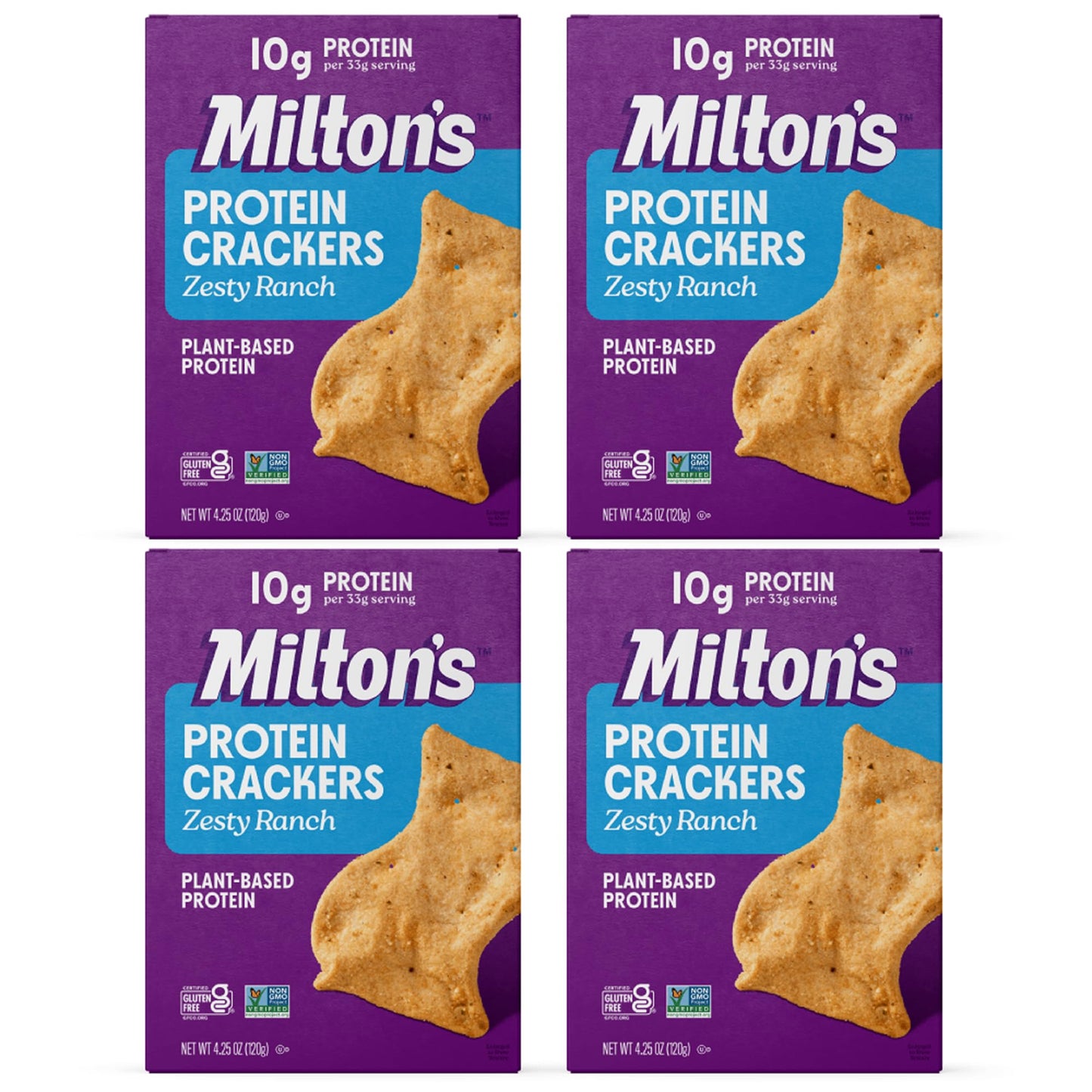 Miltons Protein Crackers, Zesty Ranch - 10g of Plant-Based Protein Per Serving, Gluten Free, Non-GMO Project Verified, Vegetari