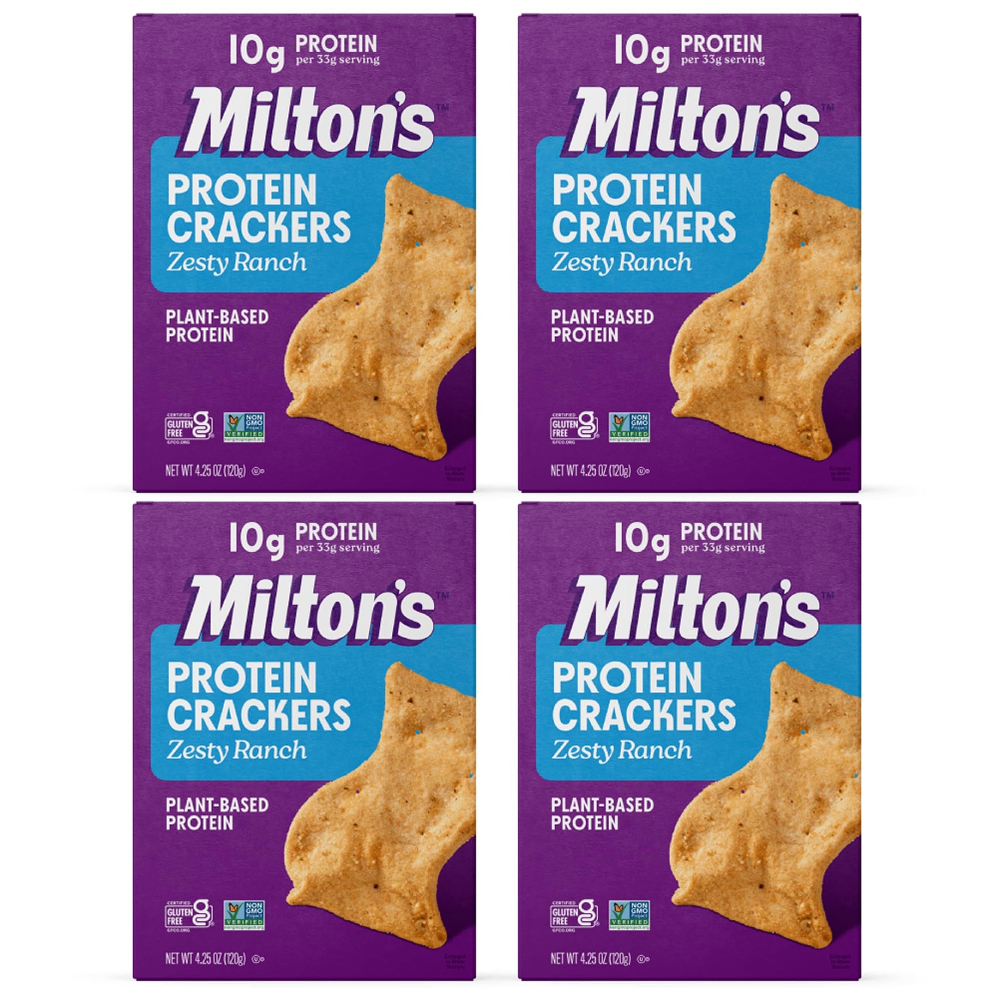 Miltons Protein Crackers, Zesty Ranch - 10g of Plant-Based Protein Per Serving, Gluten Free, Non-GMO Project Verified, Vegetari
