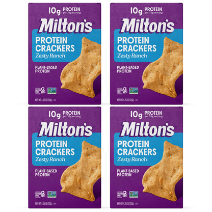 Miltons Protein Crackers, Zesty Ranch - 10g of Plant-Based Protein Per Serving, Gluten Free, Non-GMO Project Verified, Vegetari