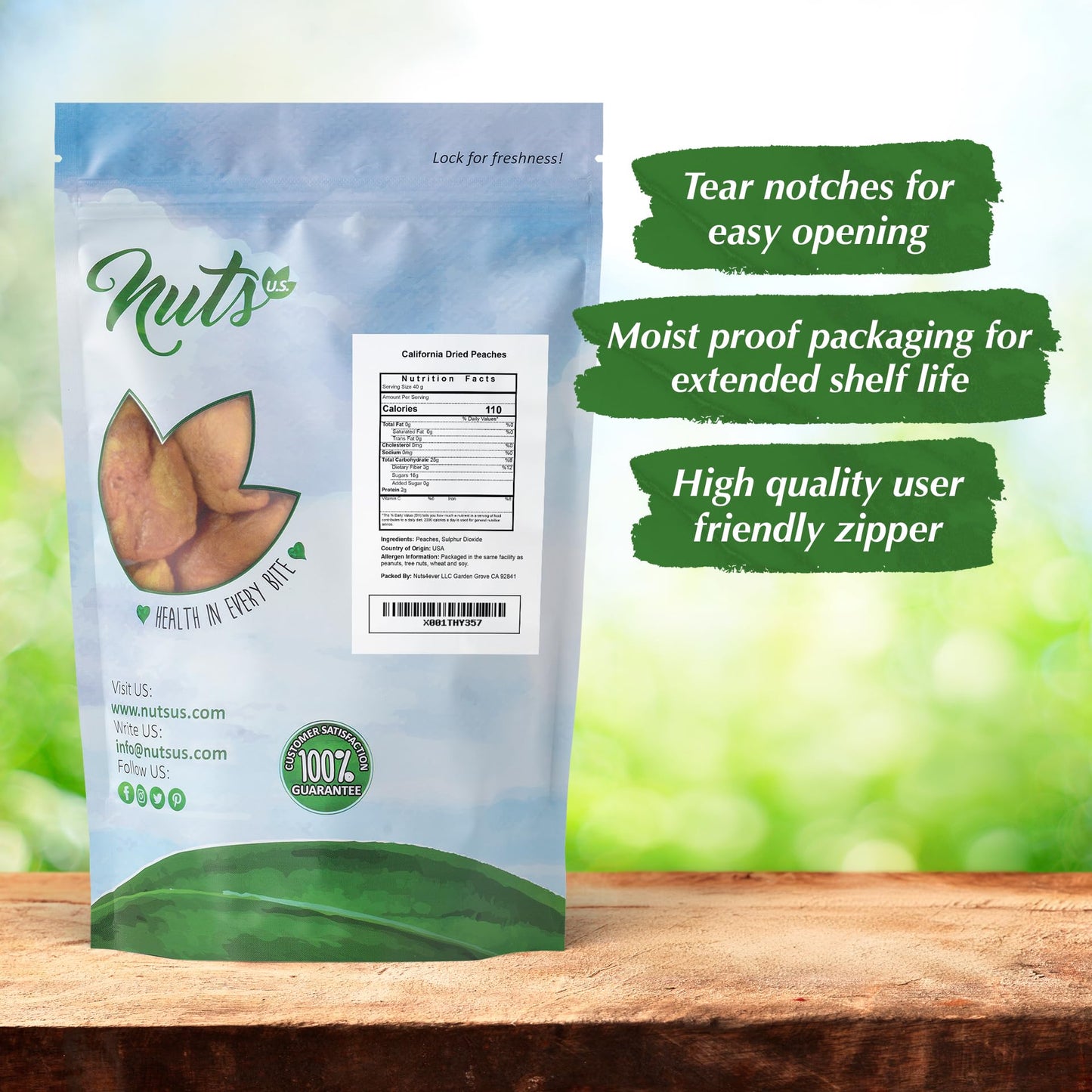 Nuts U.S. - Dried Fancy Peaches | Natural Snack | Fruity Aroma| No Added Sugar And Non Gmo | Vegan And Gluten Free | Packed In A