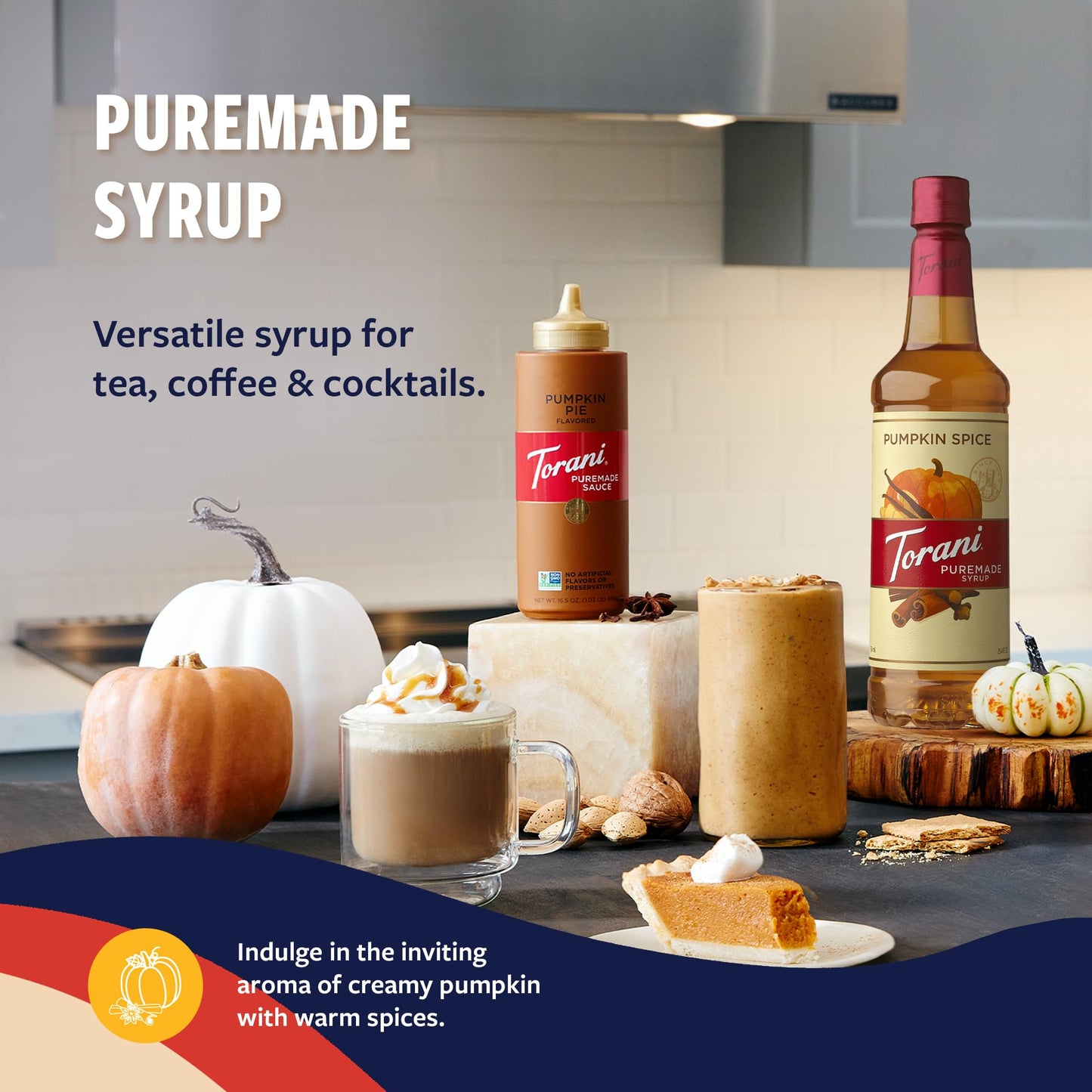 Torani Puremade Pumpkin Spice Syrup for Drinks, 25.4 Fl Oz, Pump Included