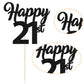 3Pcs Happy 21St Cake Toppers Black Glitter Number 21 Cake Picks Twenty One Birthday Cake Decorations For Cheers To 21 Years Old