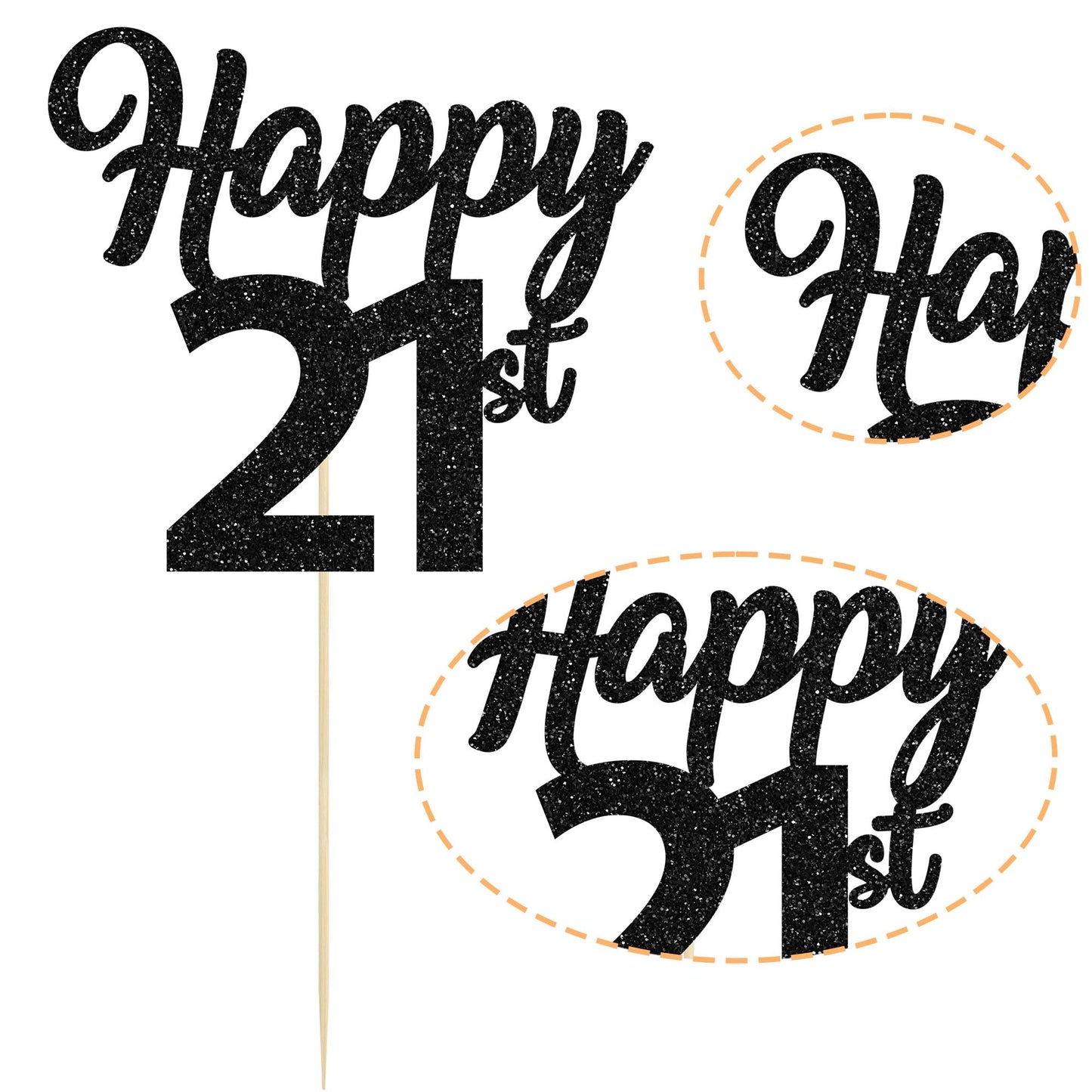 3Pcs Happy 21St Cake Toppers Black Glitter Number 21 Cake Picks Twenty One Birthday Cake Decorations For Cheers To 21 Years Old