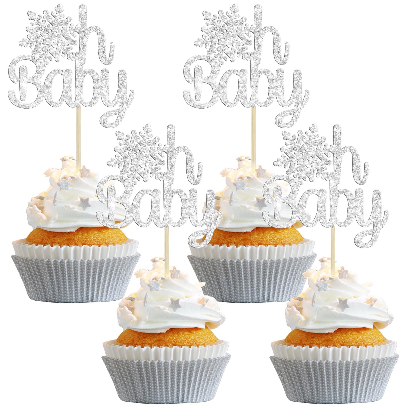 Gyufise 24 Pack Snowflake Oh Baby Cupcake Toppers Glitter Winter Frozen Oh Baby Cupcake Pick Decorations For Babyshower Birthday Parties