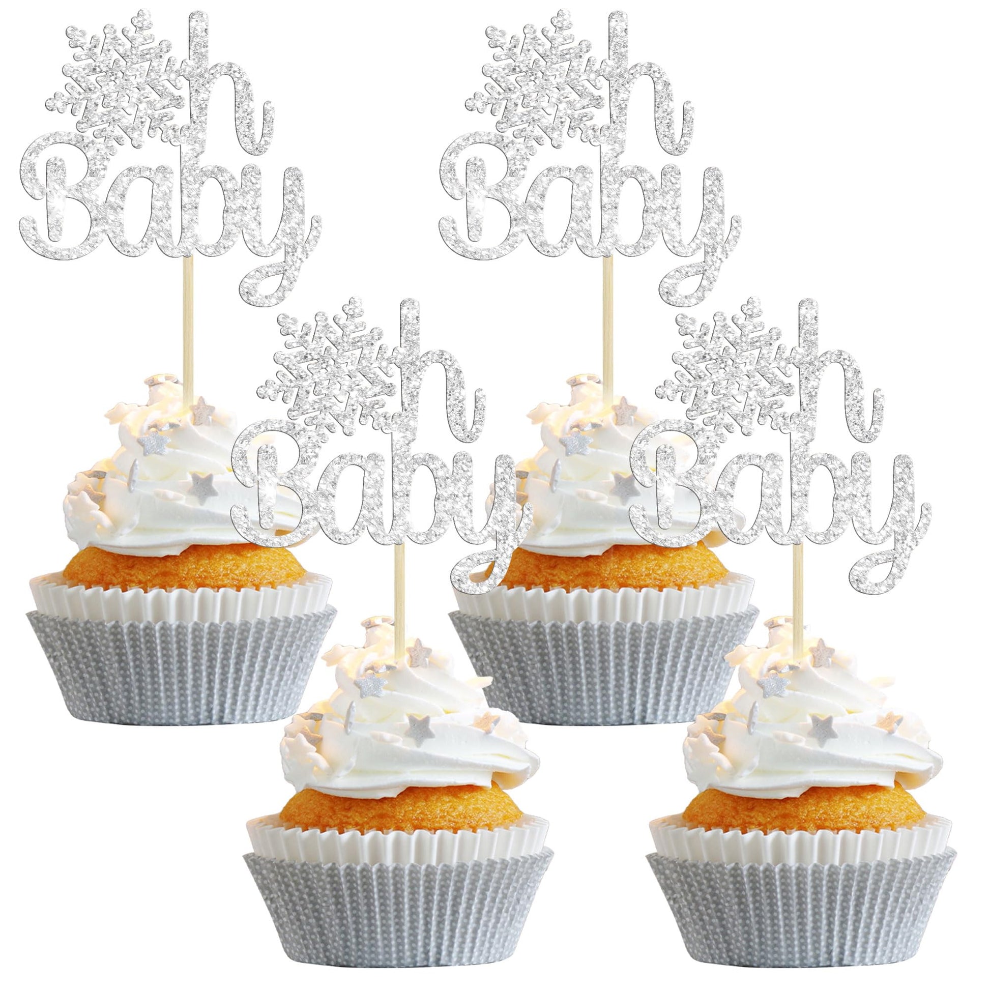 Gyufise 24 Pack Snowflake Oh Baby Cupcake Toppers Glitter Winter Frozen Oh Baby Cupcake Pick Decorations For Babyshower Birthday Parties