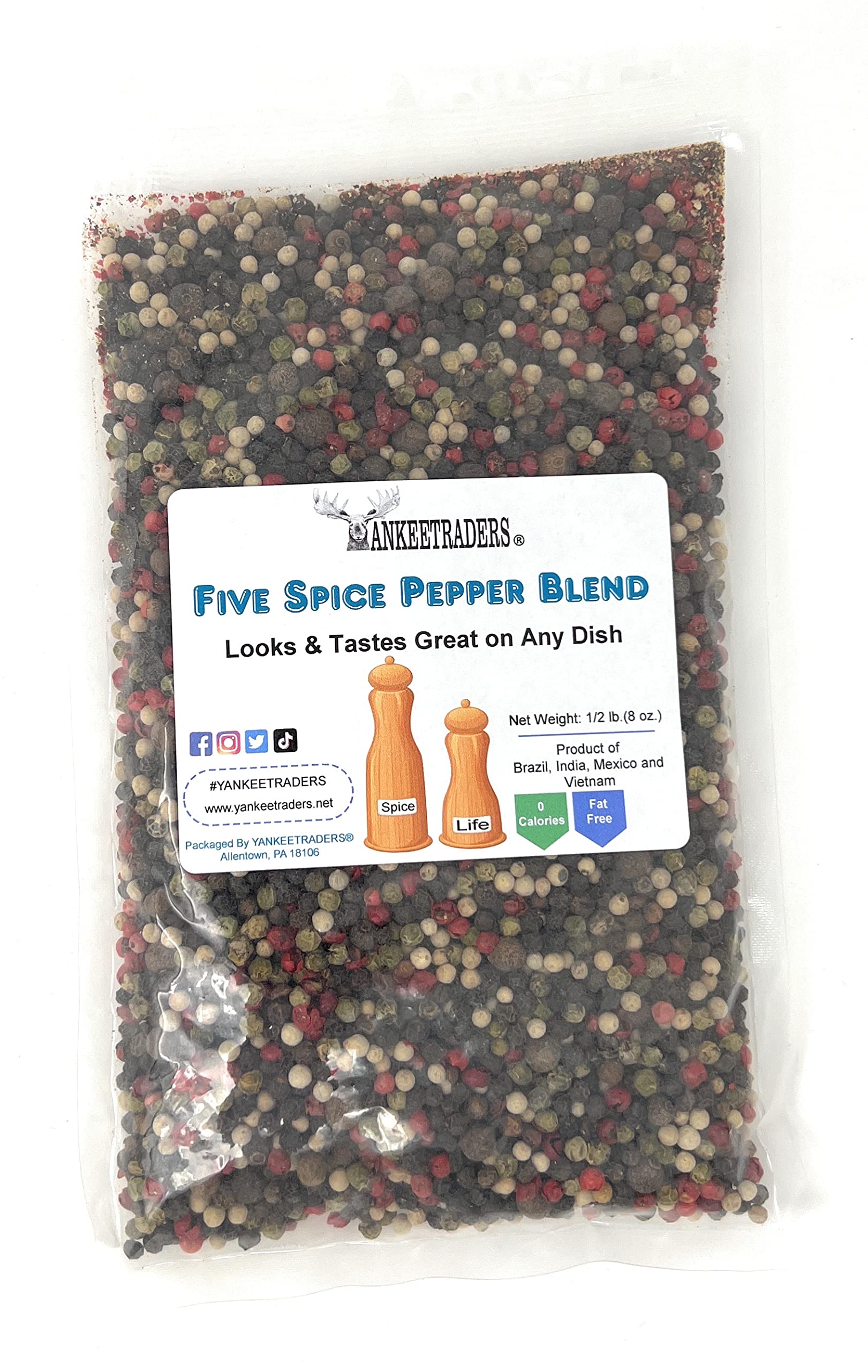 YANKEETRADERS Five Peppercorn Spice Blend, 8 Oz Bag, Gourmet Seasoning for Cooking and Grilling