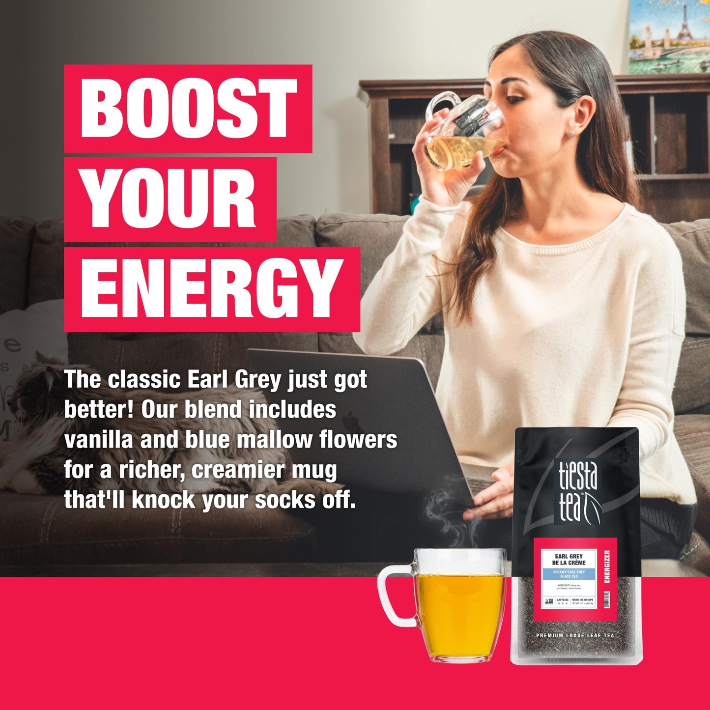 Tiesta Tea - Earl Grey De La Crème | Loose Leaf | Creamy Earl Grey Black Tea | Premium Blend | Caffeinated Black | Make Hot Or Iced Brews Up To 200 Cups | 16 Ounce Resealable Bulk Pouch