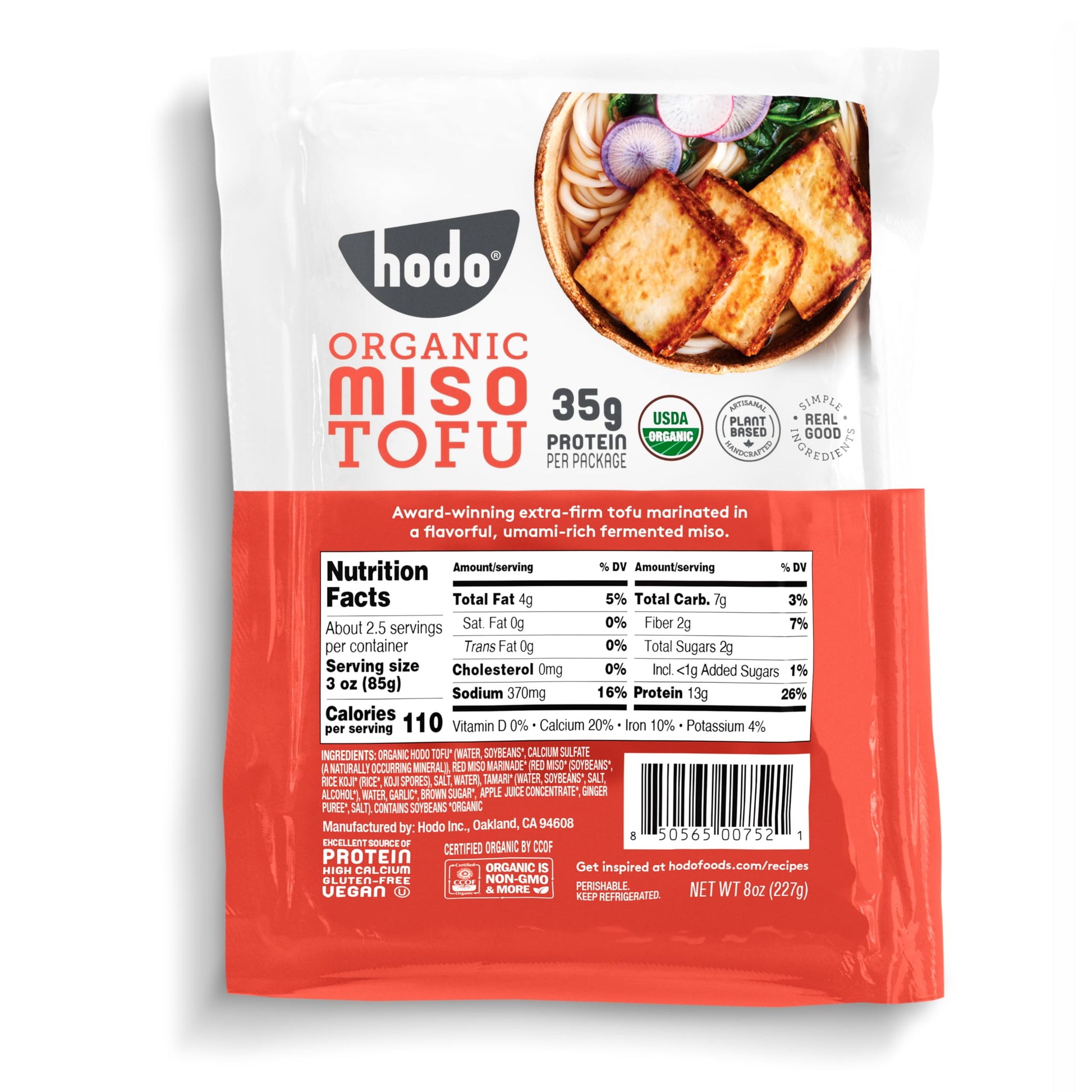 Hodo Miso Organic Tofu | 35g Protein per Package | Marinated in Flavorful, Umami-Rich Miso | Great in Air Fryer or Soup, Baked o