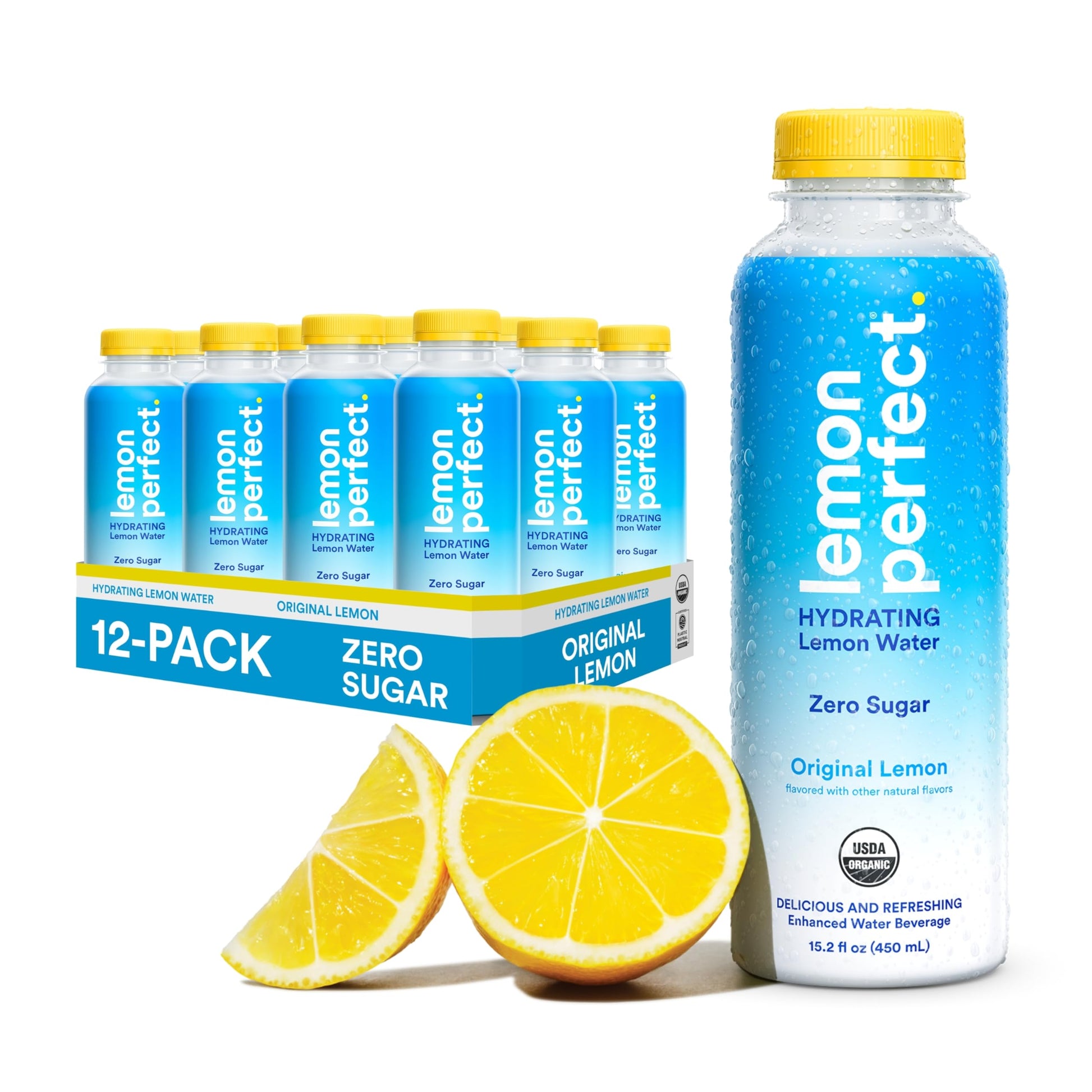 Lemon Perfect Original Lemon, Hydrating Flavored Lemon Water, Zero Sugar, Delicious And Refreshing, Organic, 15.2 Fl Oz Bottles (12-Pack)