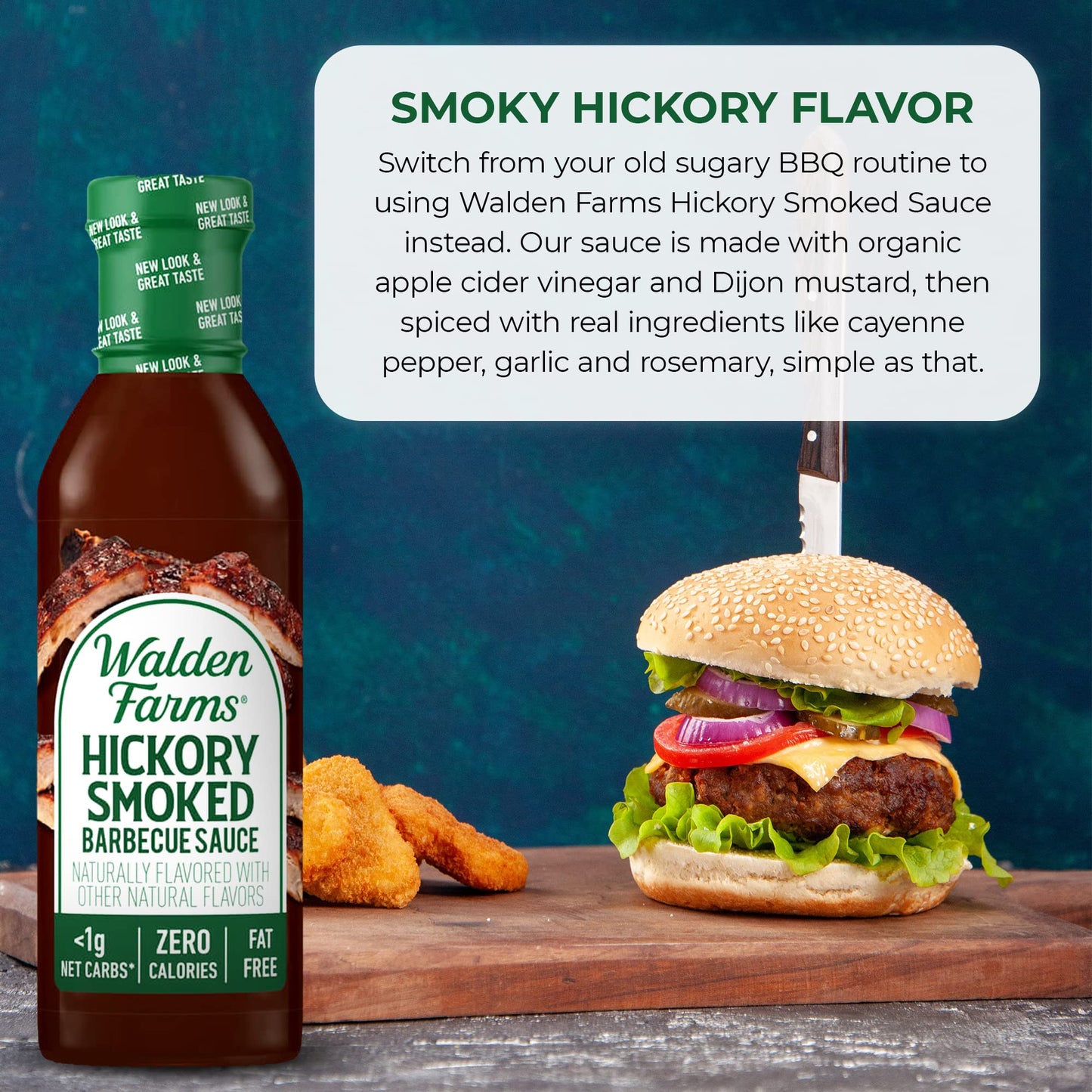 Walden Farms Hickory Smoked BBQ Sauce, Zero Calorie, Sugar Free, Keto, 12 oz Bottles, 6-Pack