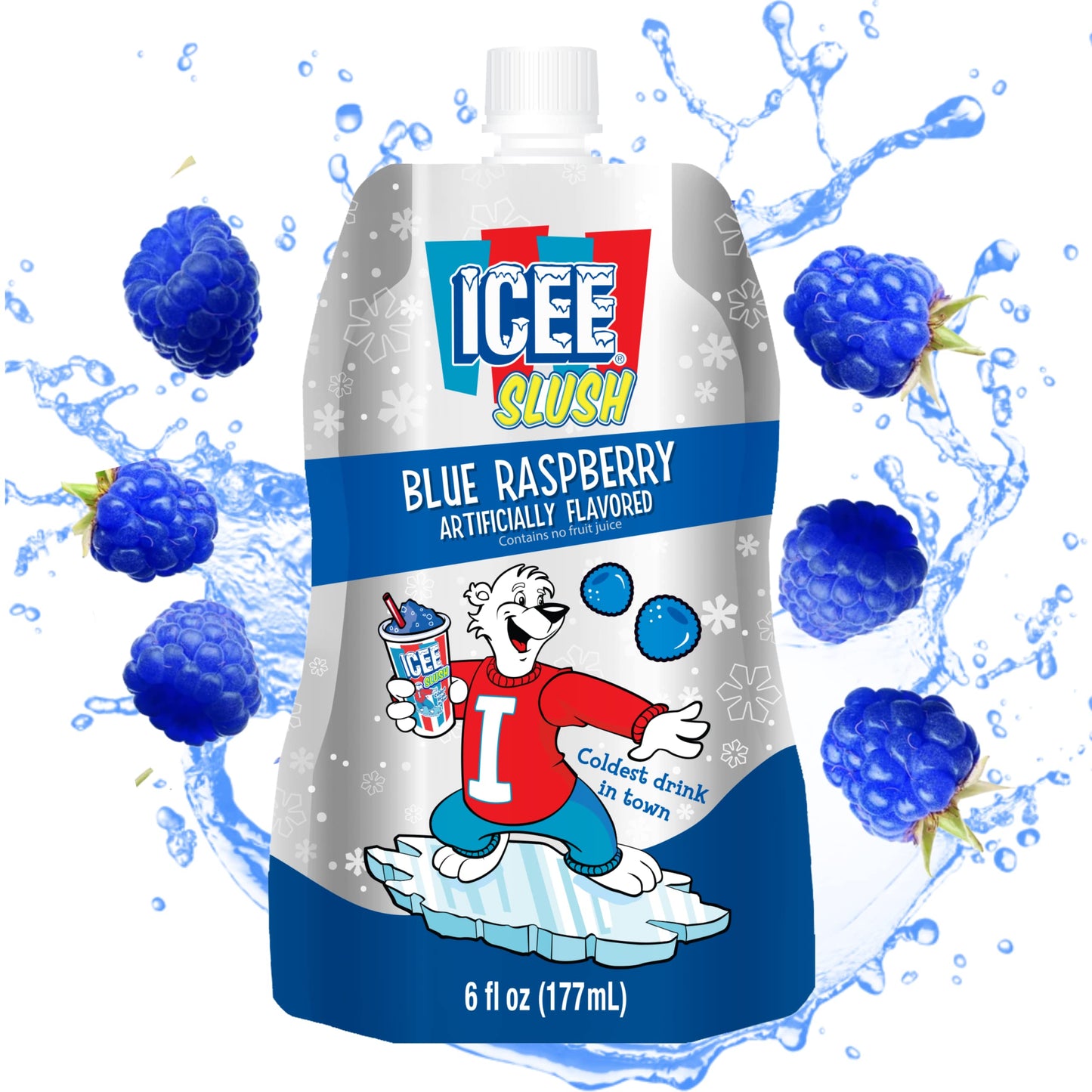 Icee Slush Pouches, 24 Piece Case, Blue Raspberry Flavor, 8.01 Fl Oz Each, Model 2002