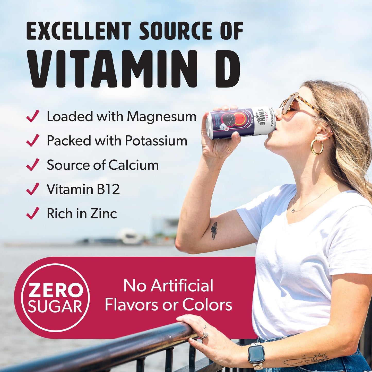 ShineWater Vitamin D Hydration Electrolyte Drink - Flavored Water with Electrolytes, Sugar-Free, Magnesium, Zinc, Vitamin B12, P