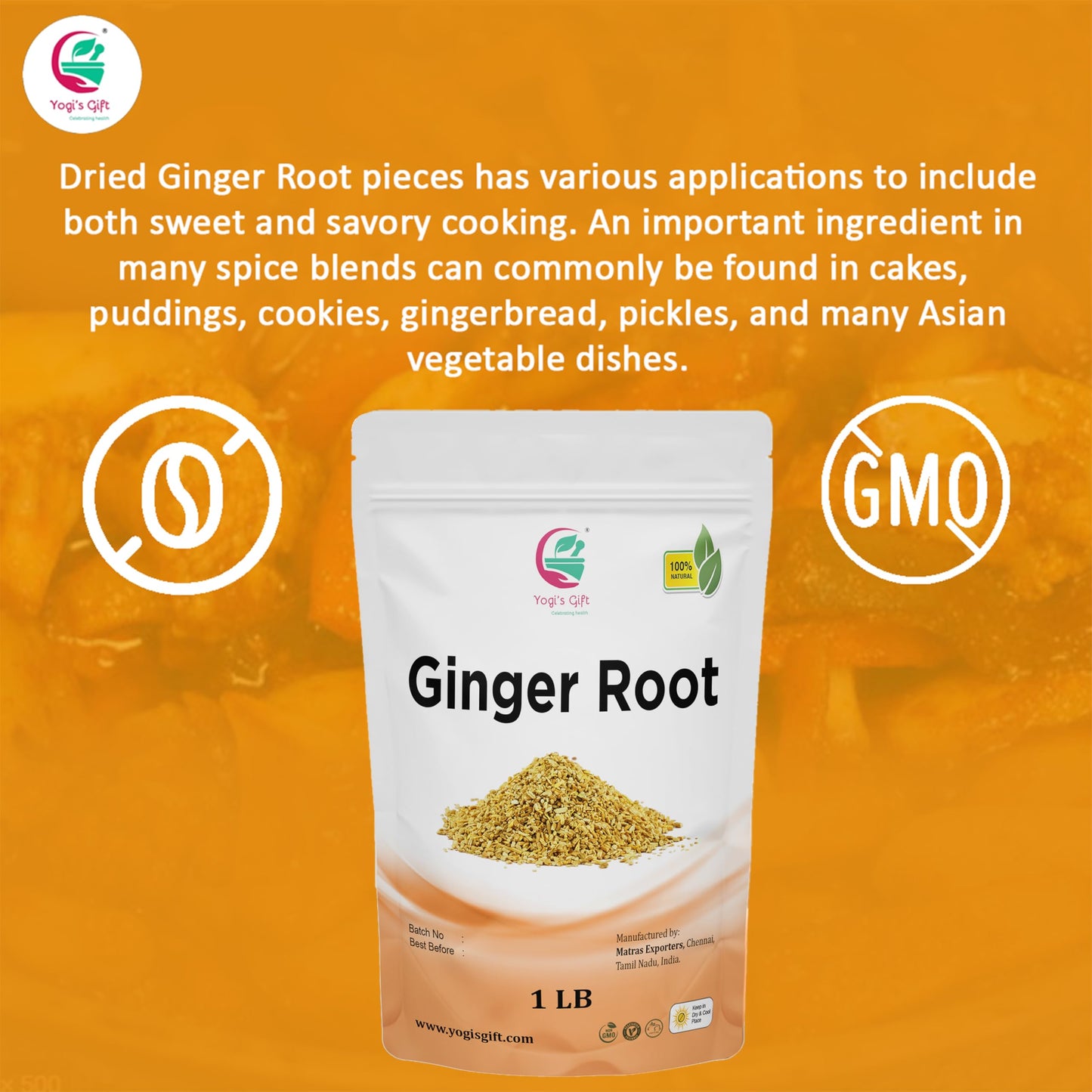 Dried Ginger Root 1 LB (16 Oz)| Cut and Sifted Dried Ginger Pieces | As Spicy as Fresh Ginger | Flavourful Indian Spice |100% Pu