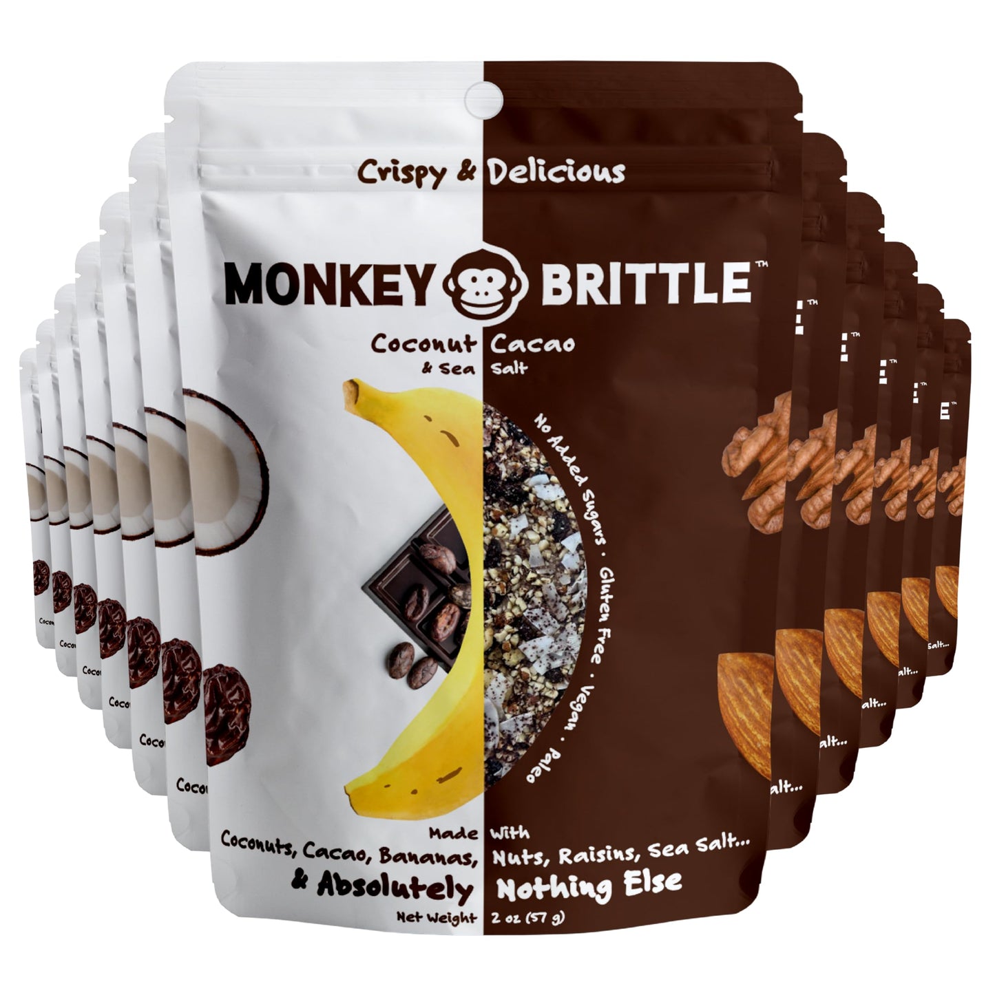 Monkey Brittle Cacao Coconut Snacks, Vegan & Gluten-Free, 2 Ounce (Pack of 12)