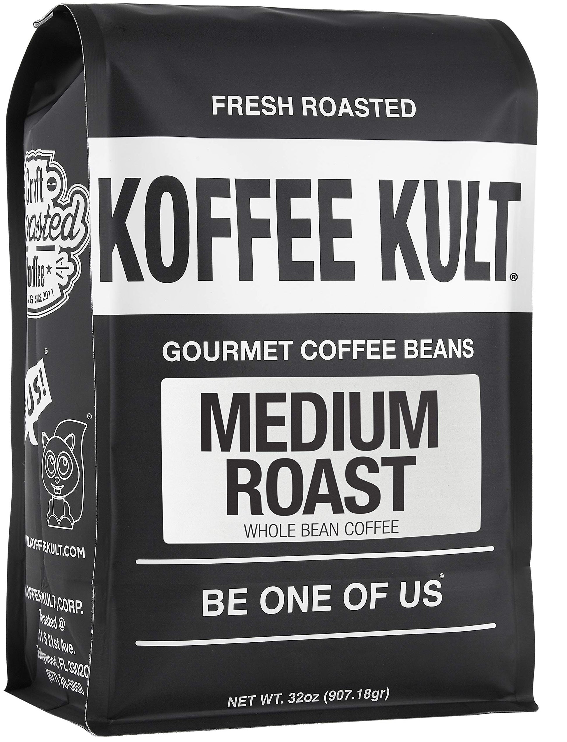 Koffee Kult Medium Roast Whole Bean Coffee- 32Oz, Premium Arabica Beans, Balanced Cup Profile, Drum Roasting, Espresso Machine C