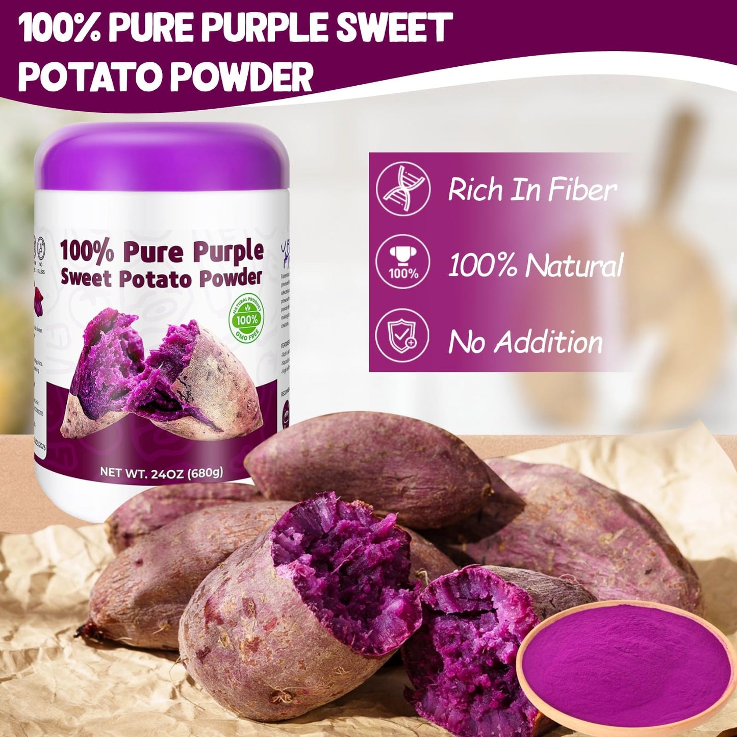 24Oz Purple Sweet Potato Powder - Deep Purple 100% Natural Ube Powder Food Coloring, No Gluten, No Fillers, Ube Extract For Baki