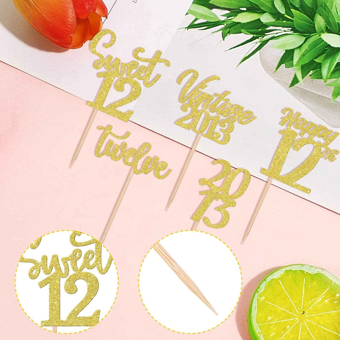 30Pcs Happy 12Th Birthday Cupcake Toppers Cheers To 12 Vintage 2013 Cupcake Picks Sweet 12 Twelve 12Th Birthday Decorations For