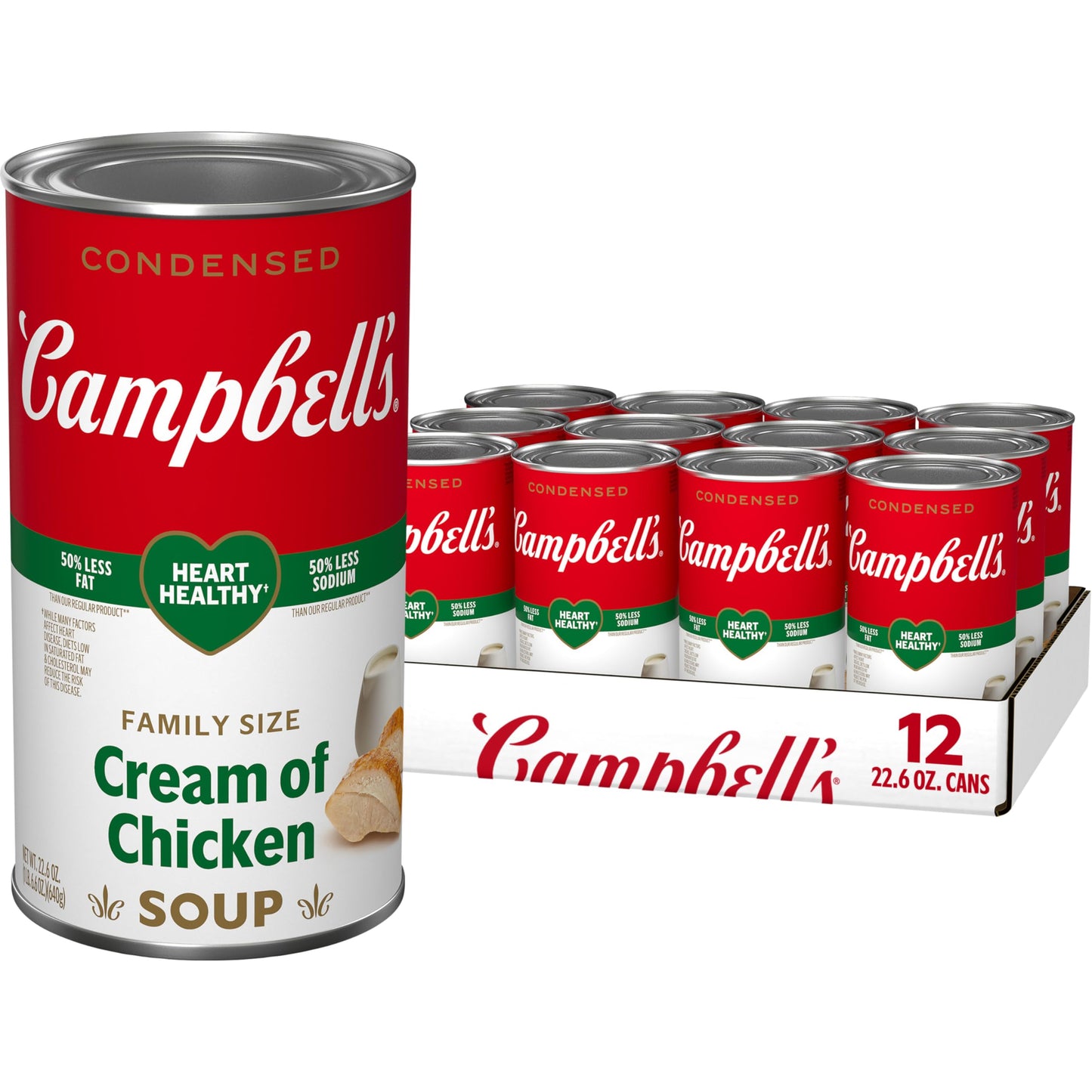 Campbell's Condensed Heart Healthy Cream of Chicken Soup, 22.6 oz Family Size Can (12 Pack)